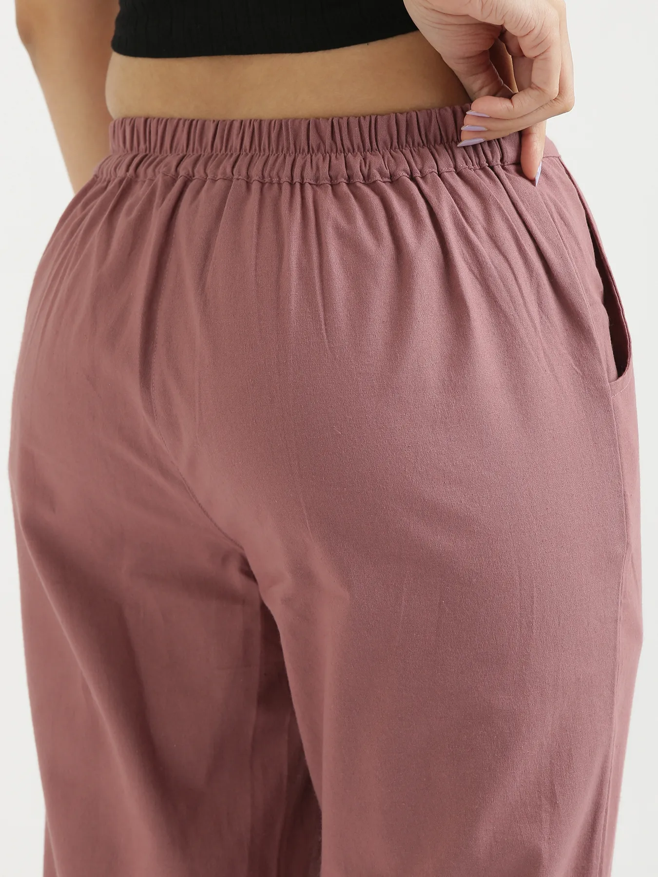 Women Rose Taupe Cotton Pant - Image 7