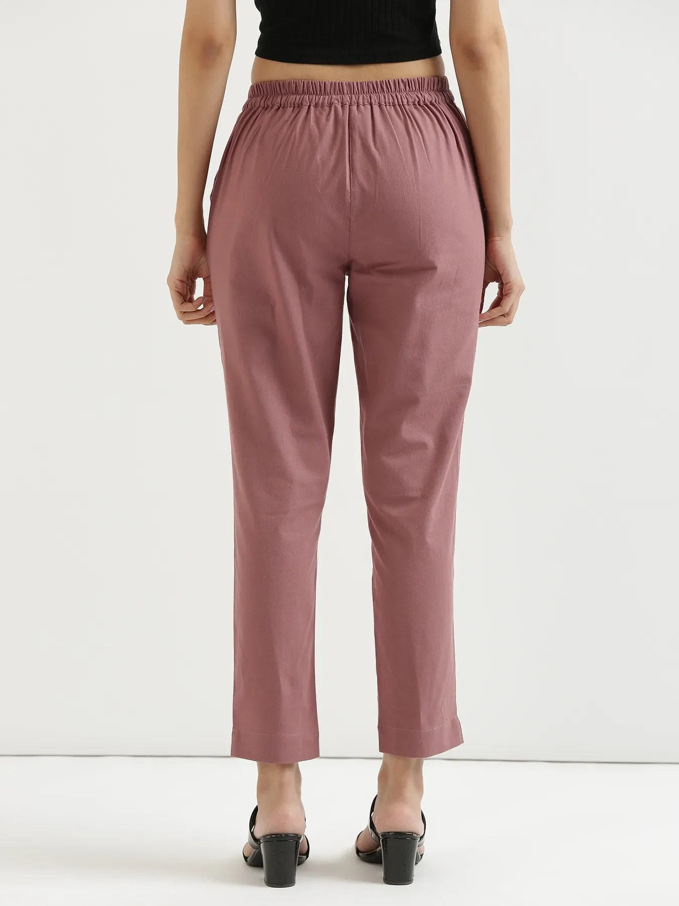 Women Rose Taupe Cotton Pant - Image 8