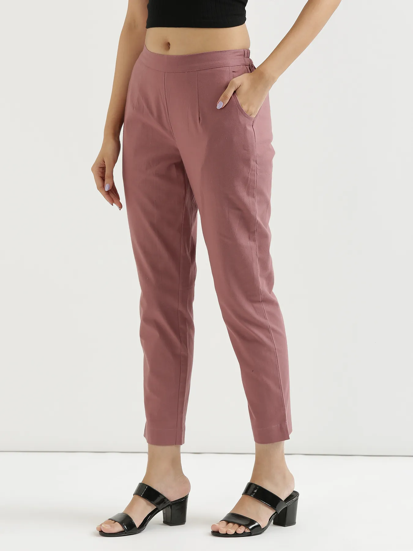Women Rose Taupe Cotton Pant - Image 9