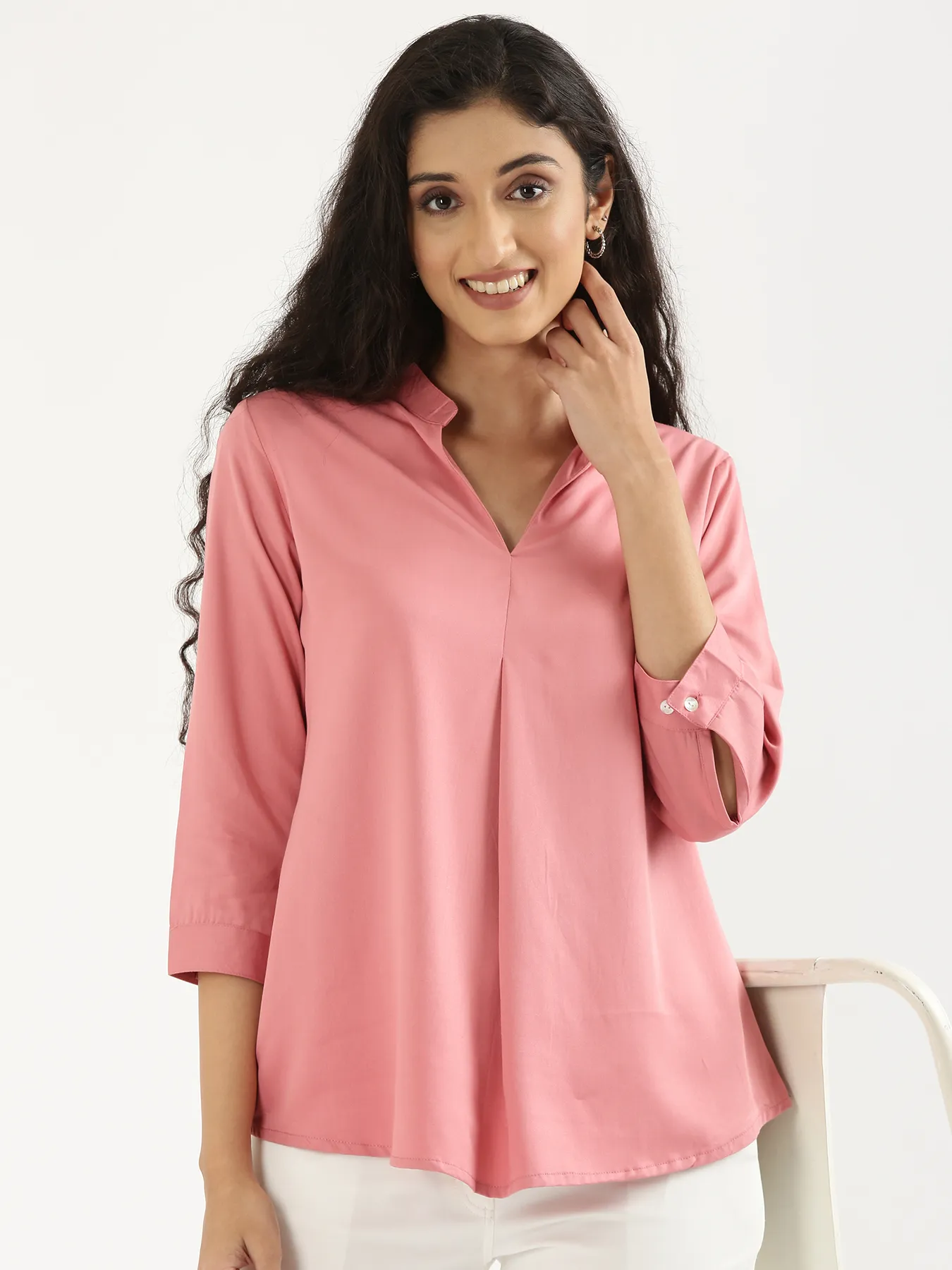 Women Rose Viscose Pleated Top - Image 10