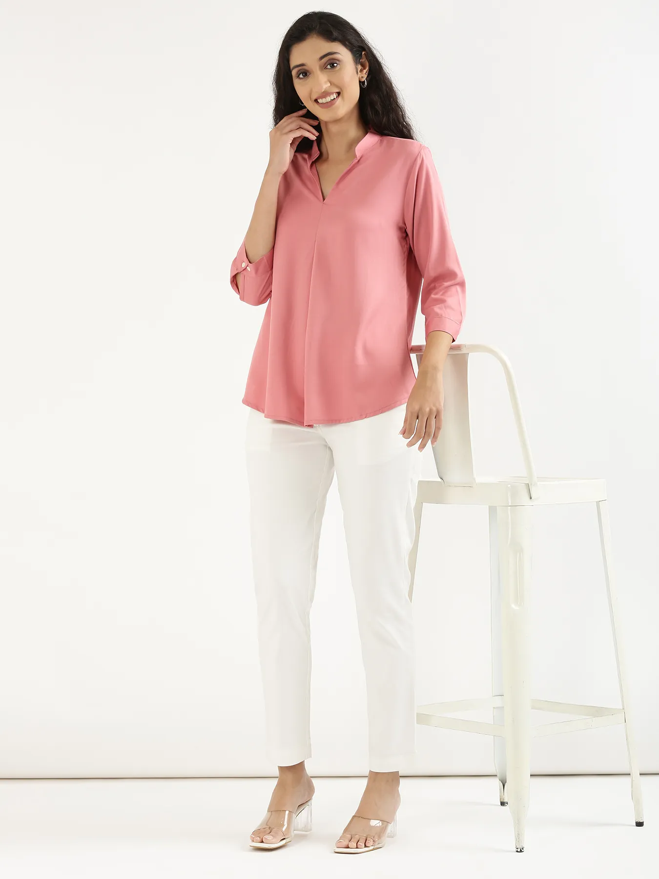 Women Rose Viscose Pleated Top - Image 11