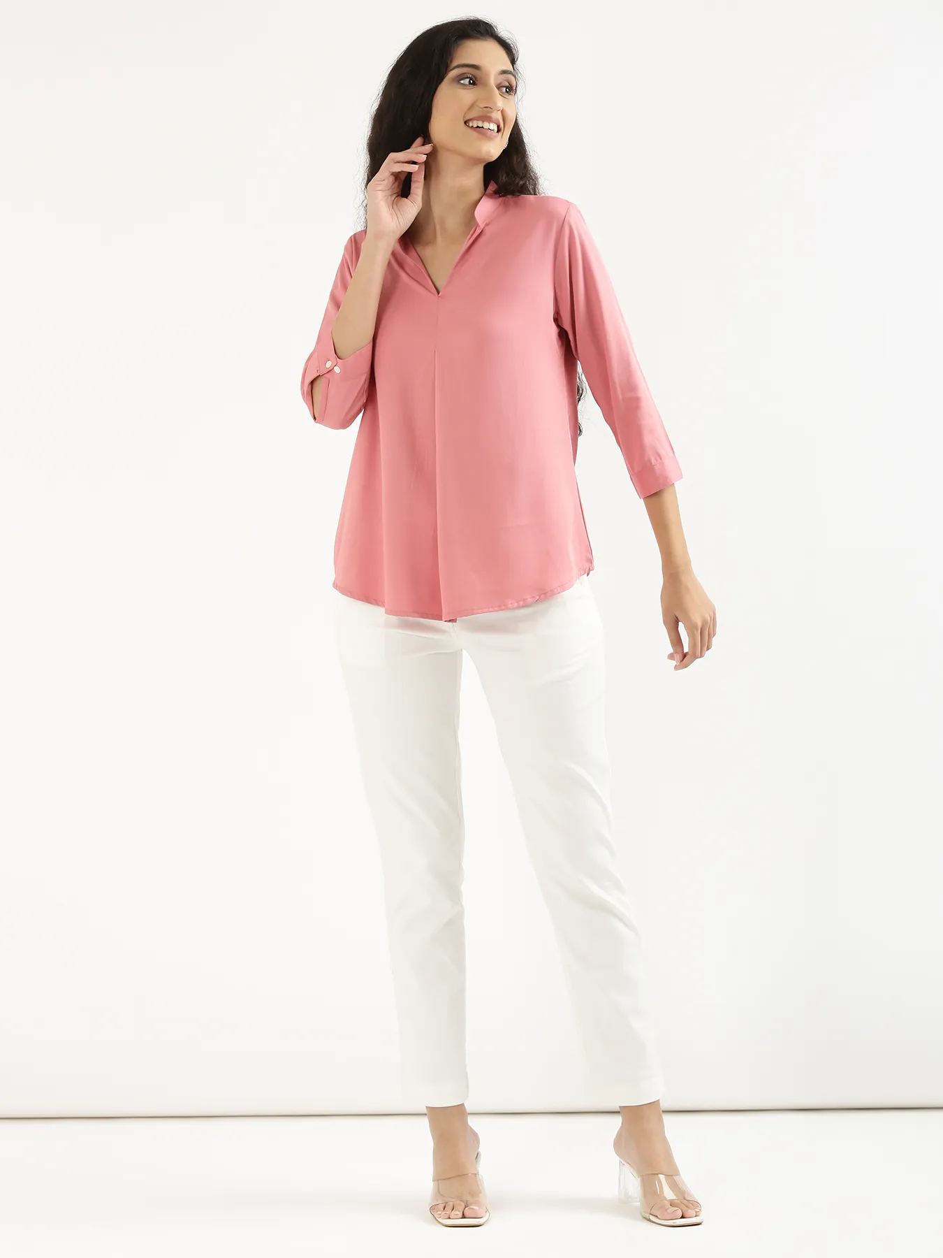 Women Rose Viscose Pleated Top - Image 3