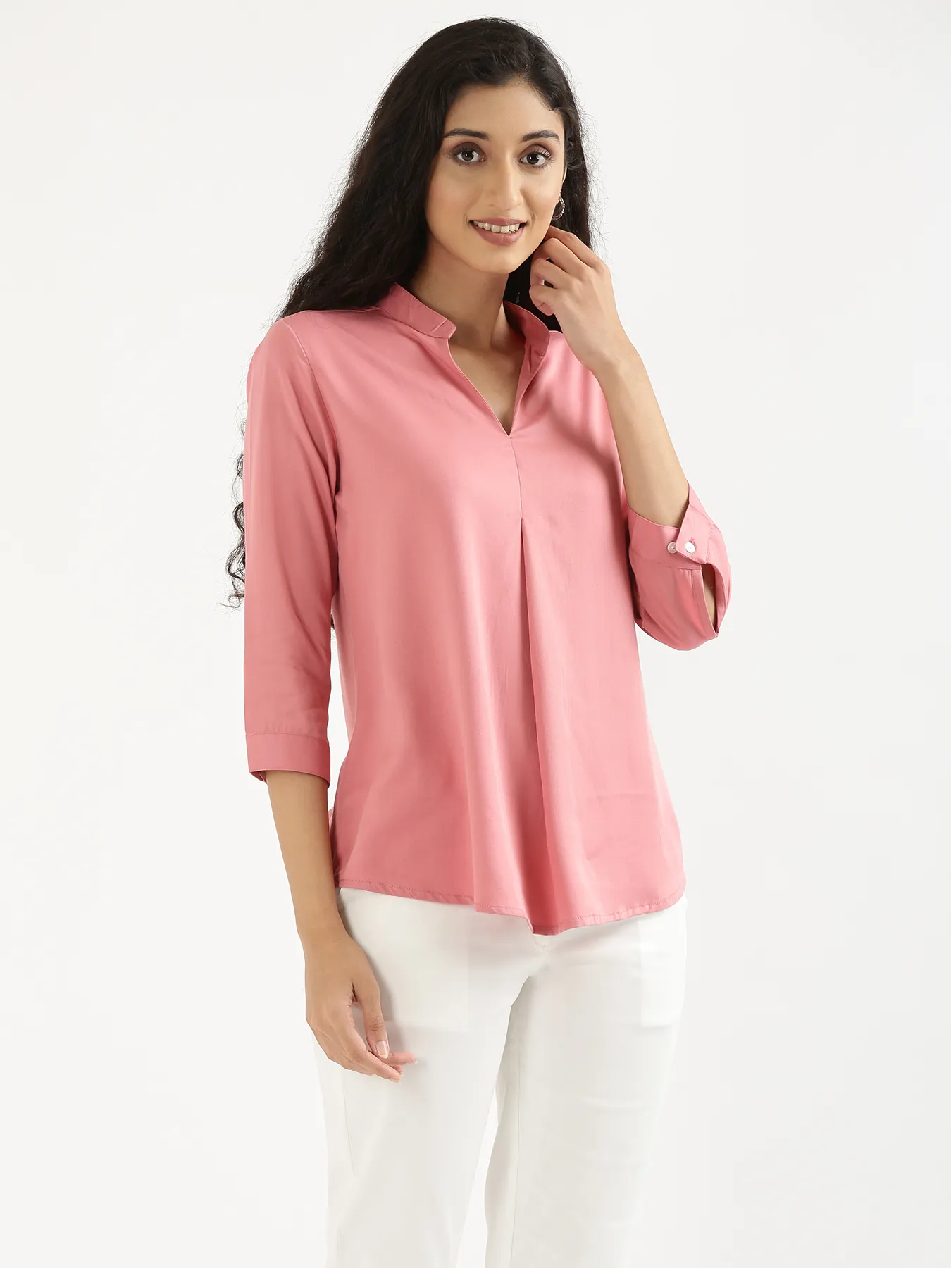 Women Rose Viscose Pleated Top - Image 4