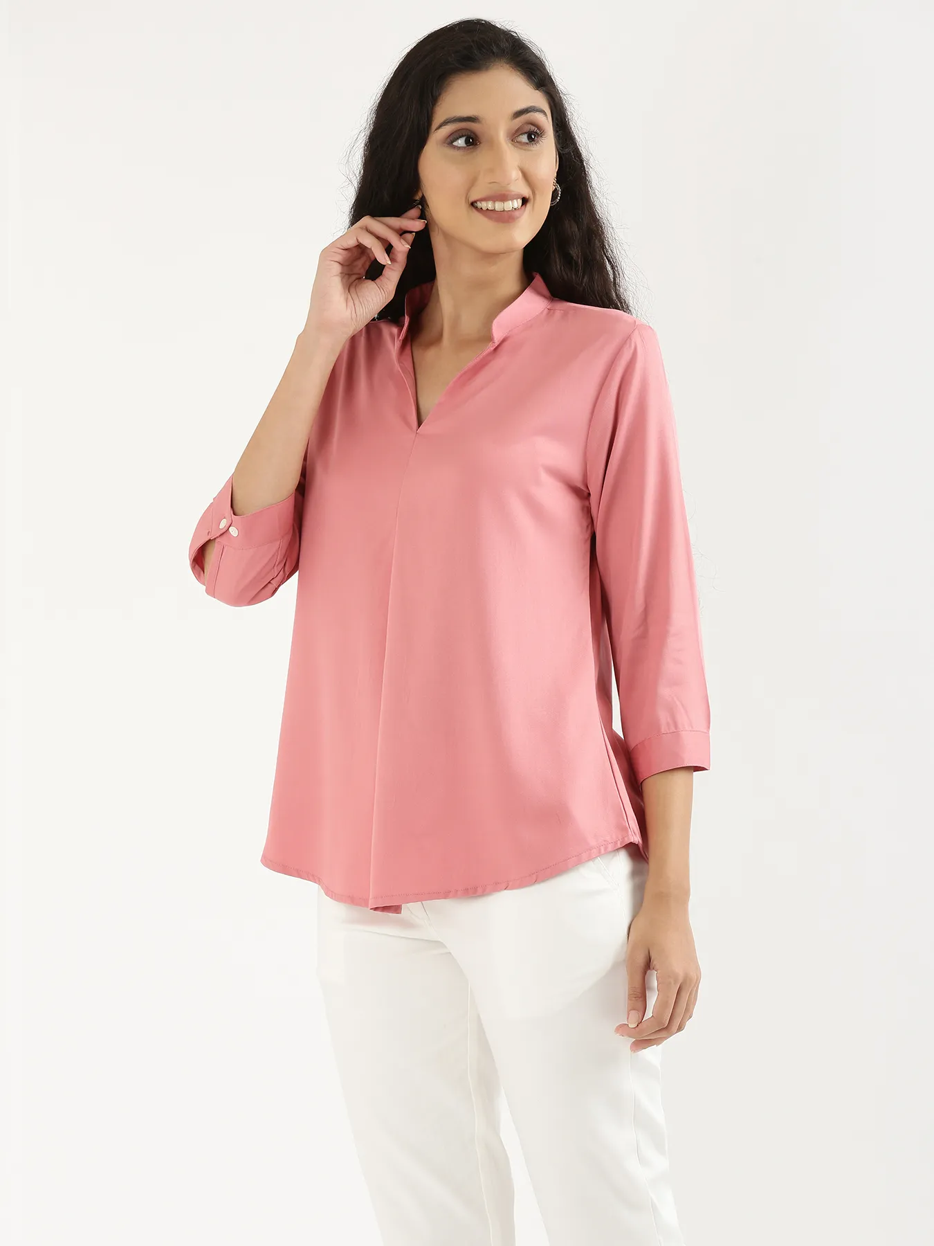 Women Rose Viscose Pleated Top - Image 8