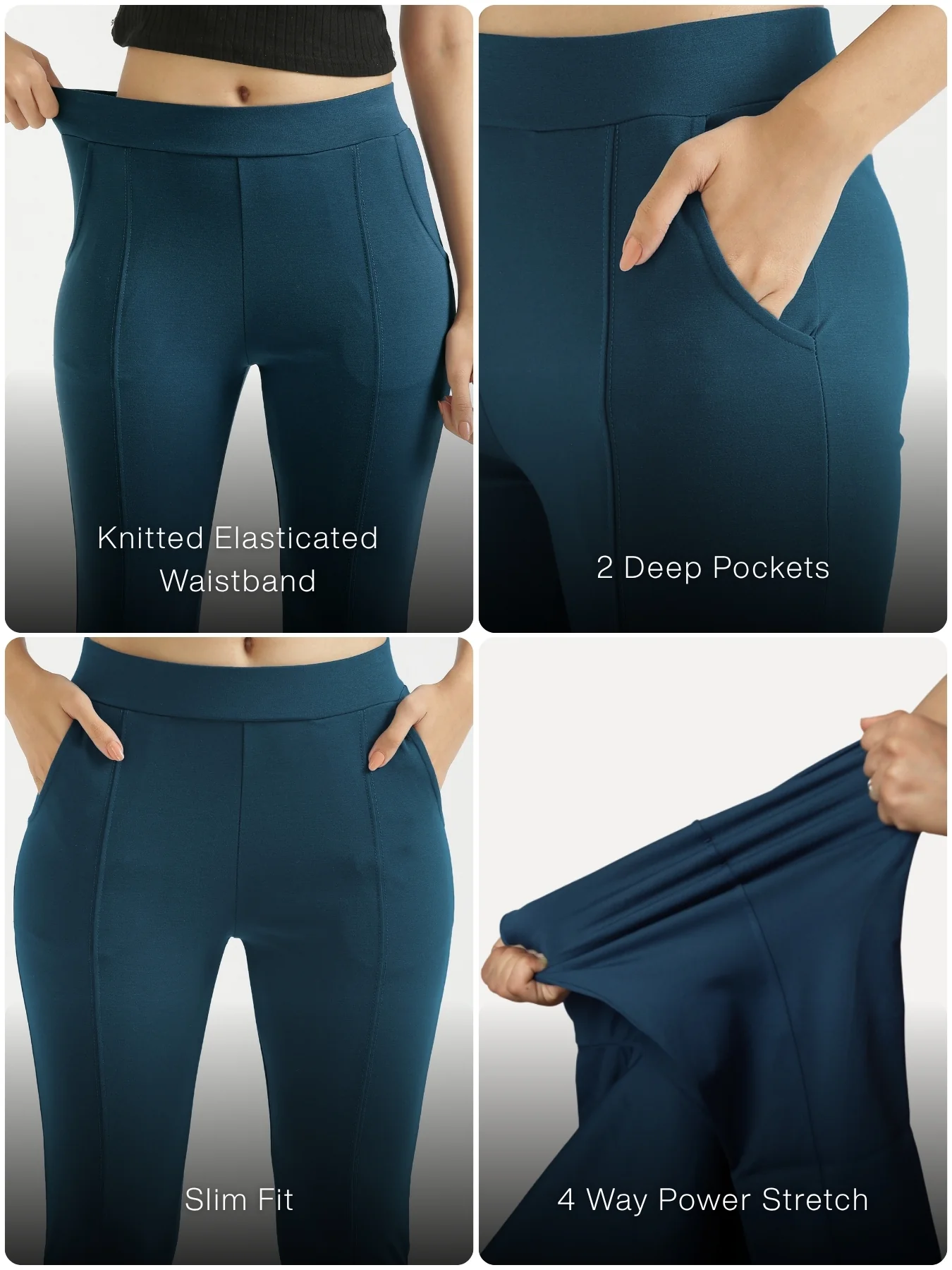 Women Royal Blue 4-Way Stretchable Pants - Image 2