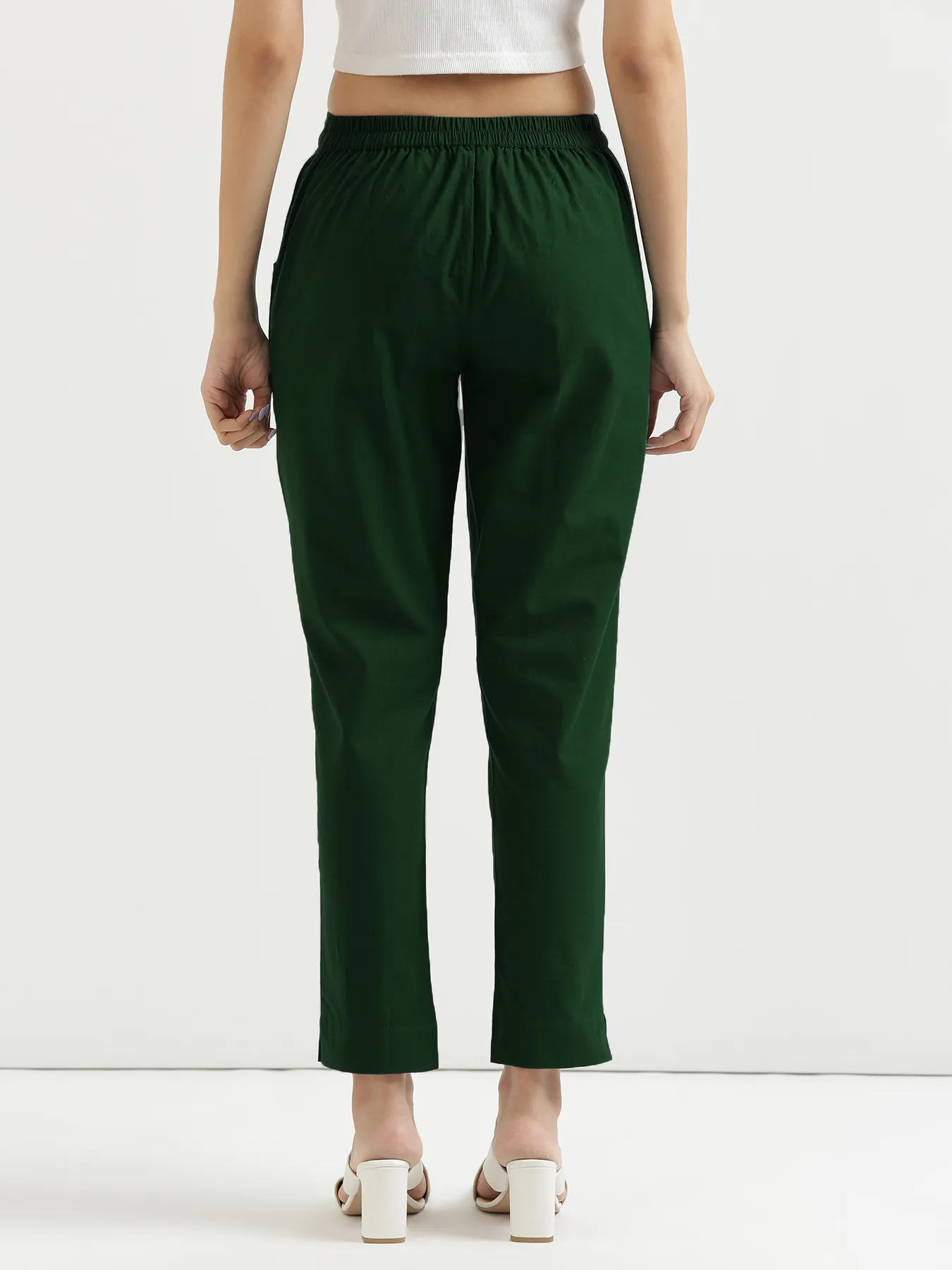 Women Sage Green Cotton Pant - Image 4