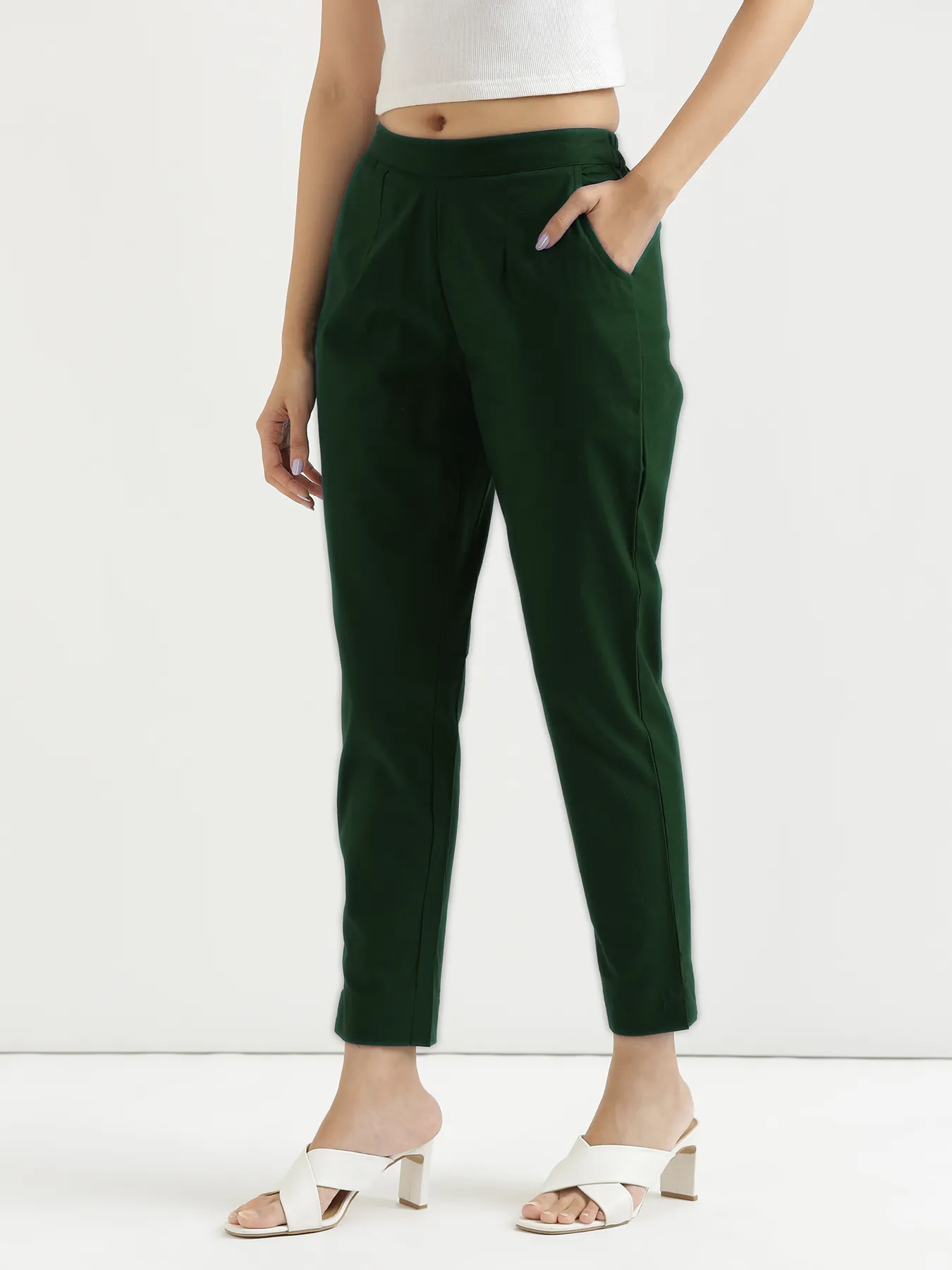 Women Sage Green Cotton Pant - Image 6