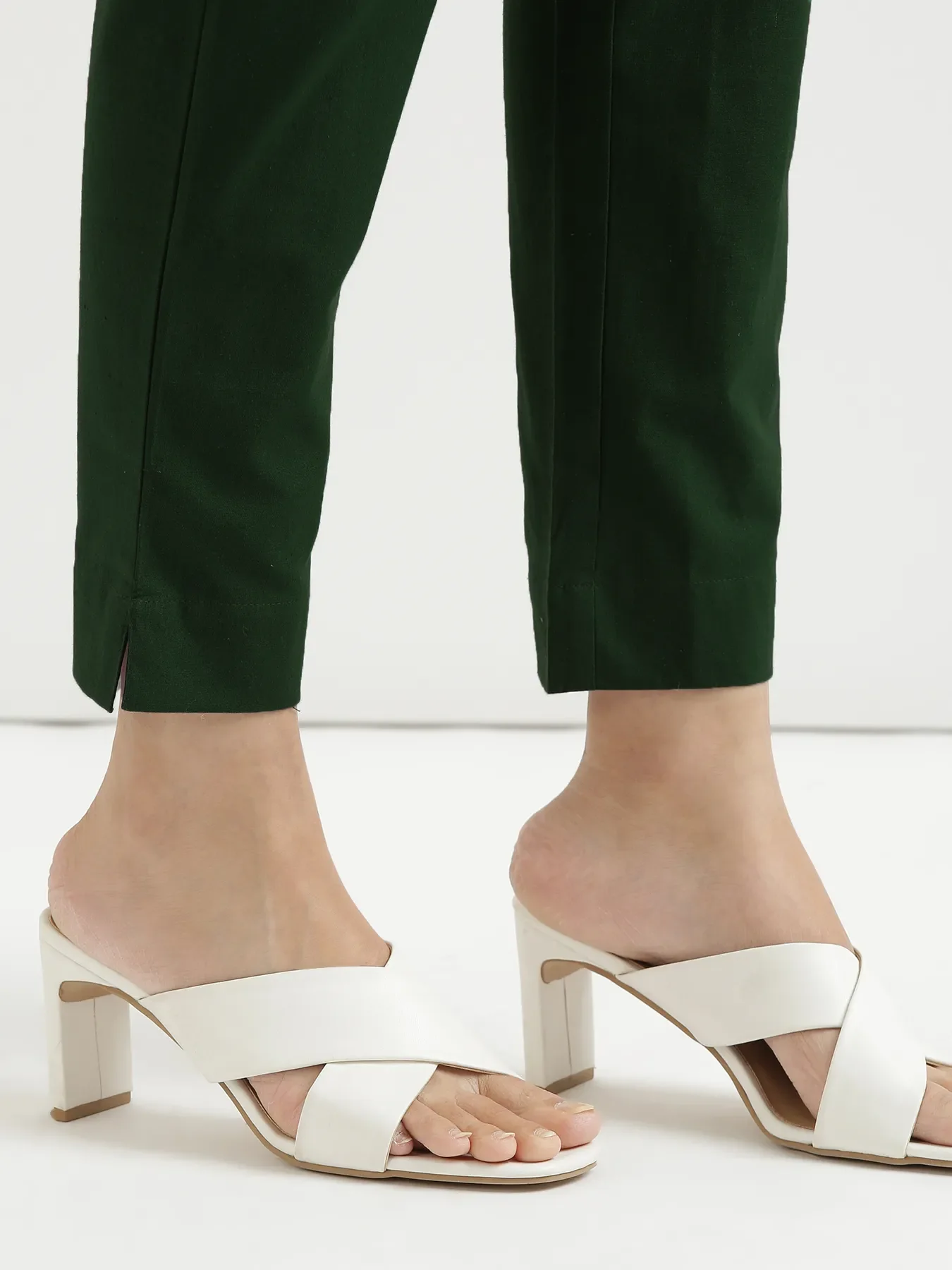 Women Sage Green Cotton Pant - Image 8