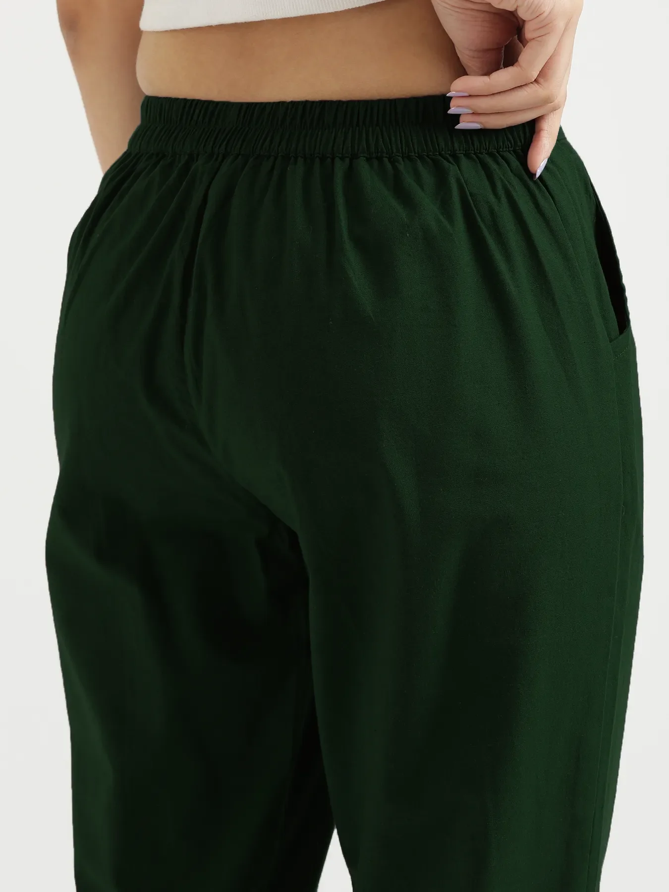 Women Sage Green Cotton Pant - Image 9