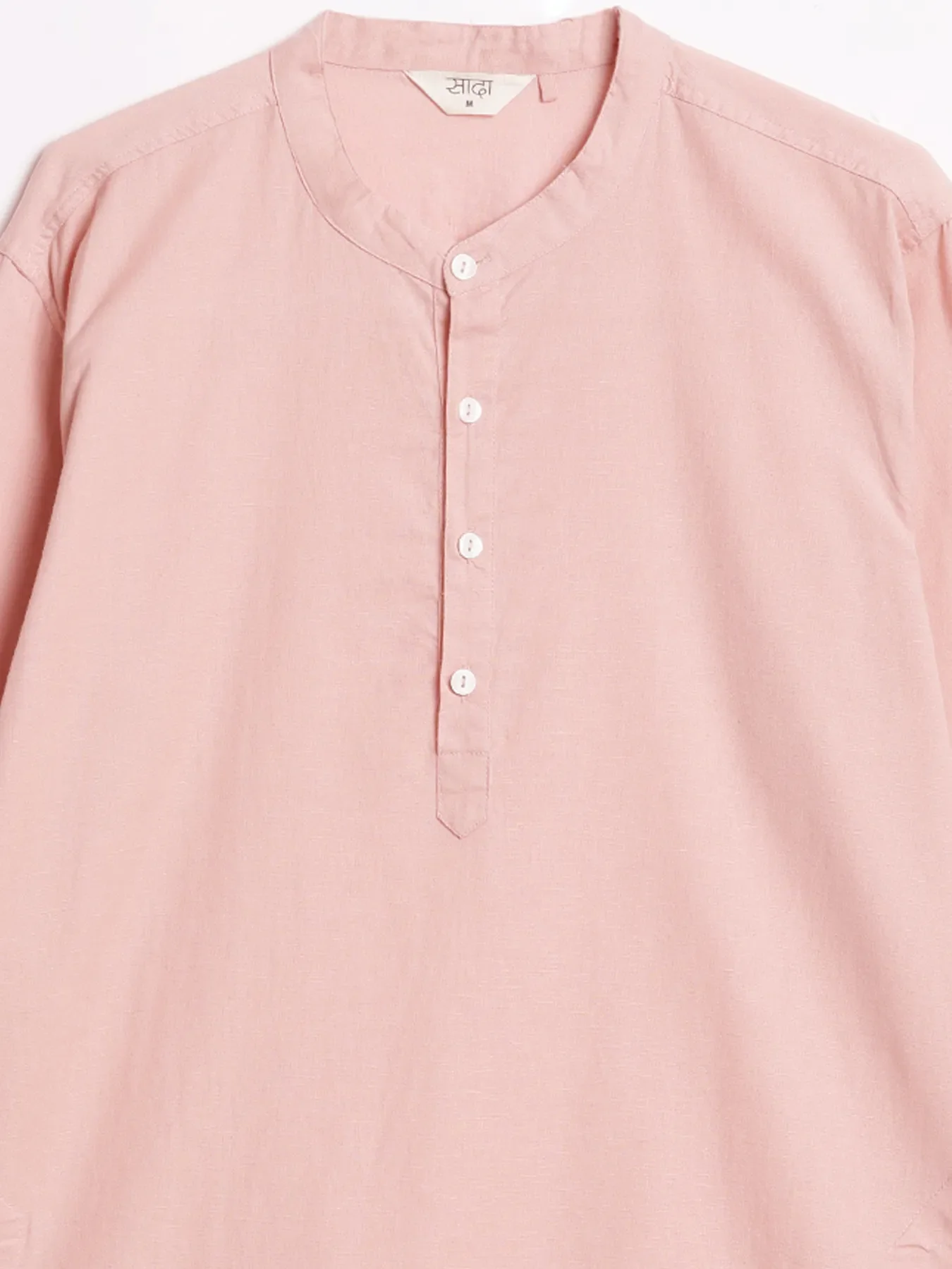 Men Salmon Pink Airy Linen Long Kurta - Image 14