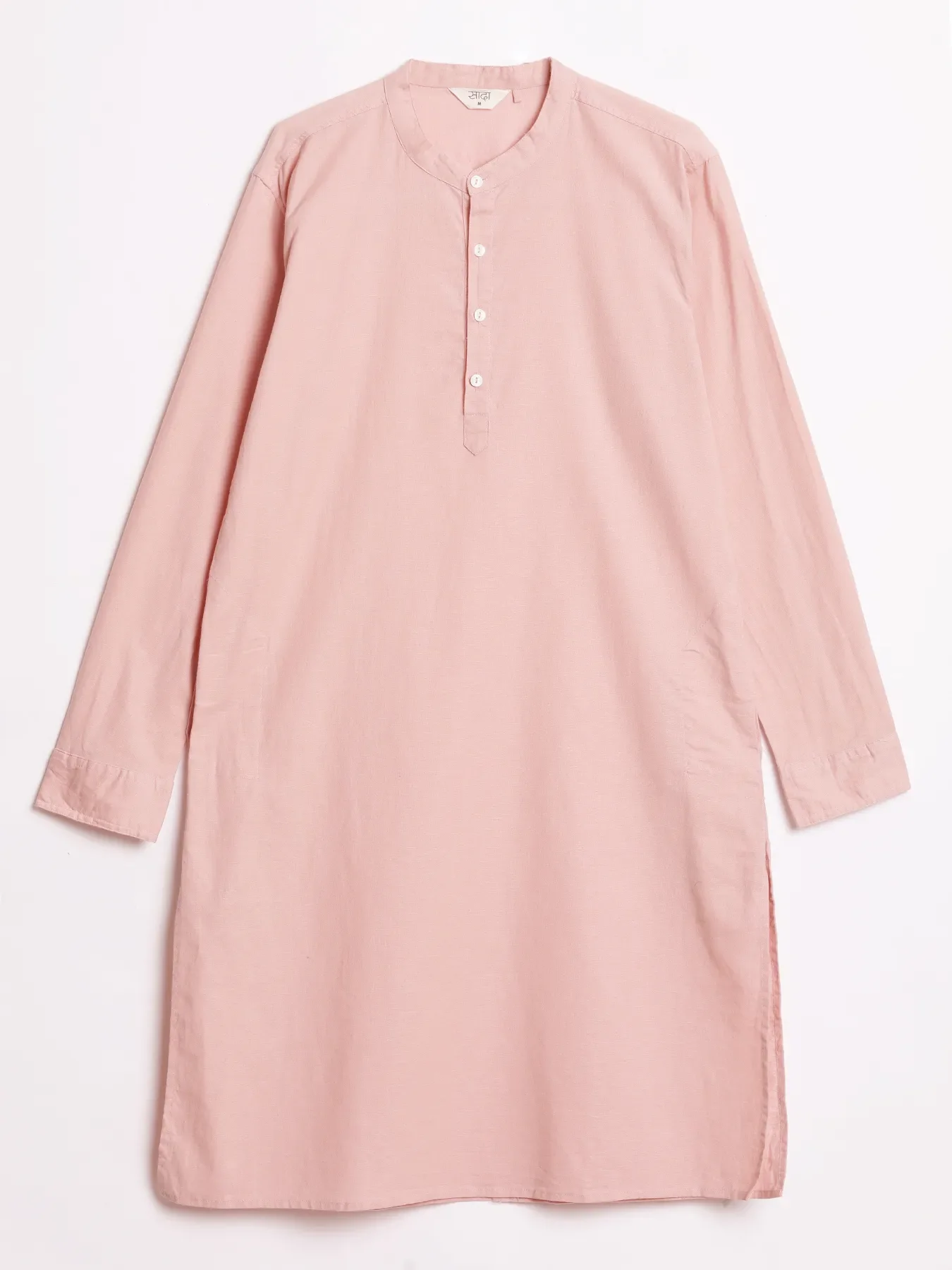 Men Salmon Pink Airy Linen Long Kurta - Image 15