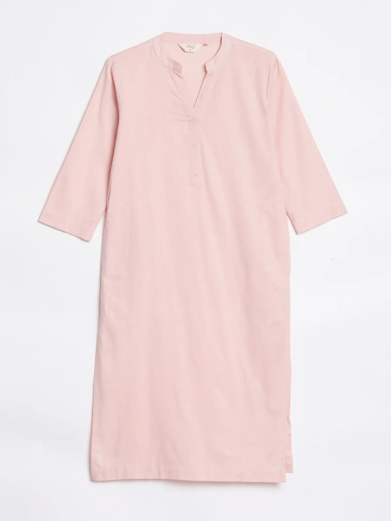 Women Salmon Pink Airy Linen Long Kurta - Image 15