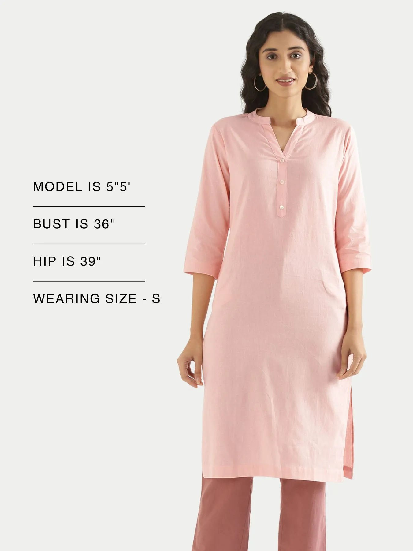 Women Salmon Pink Airy Linen Long Kurta - Image 16