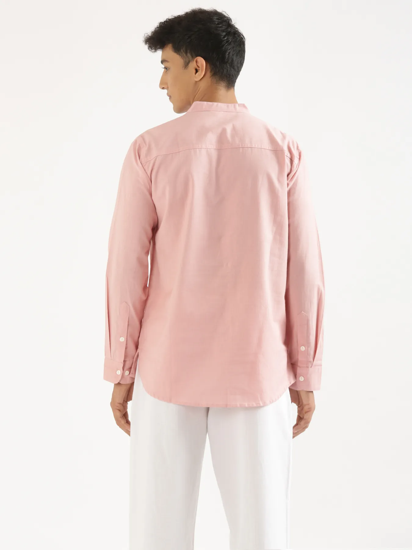 Men Salmon Pink Airy Linen Short Kurta - Image 10