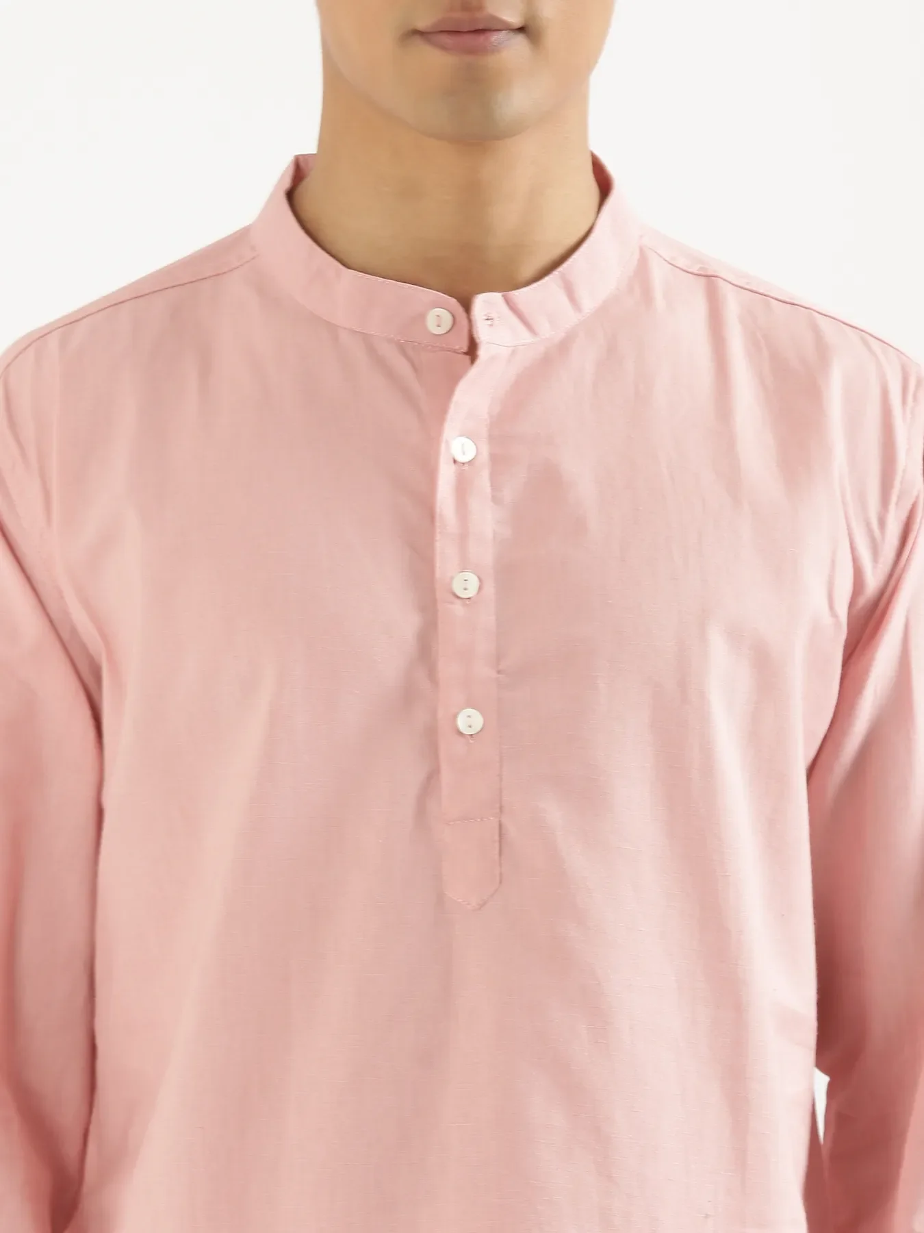 Men Salmon Pink Airy Linen Short Kurta - Image 5