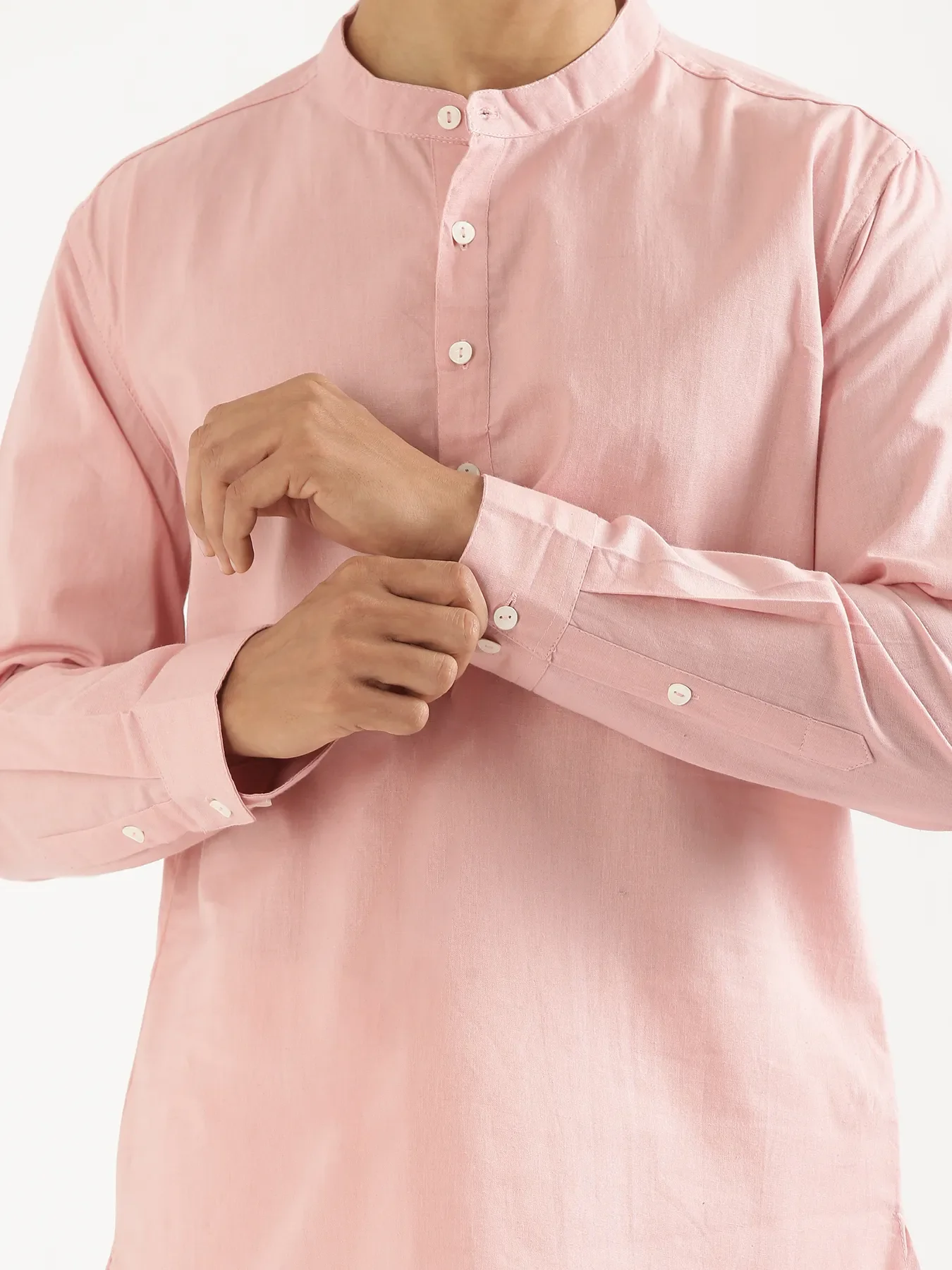 Men Salmon Pink Airy Linen Short Kurta - Image 8