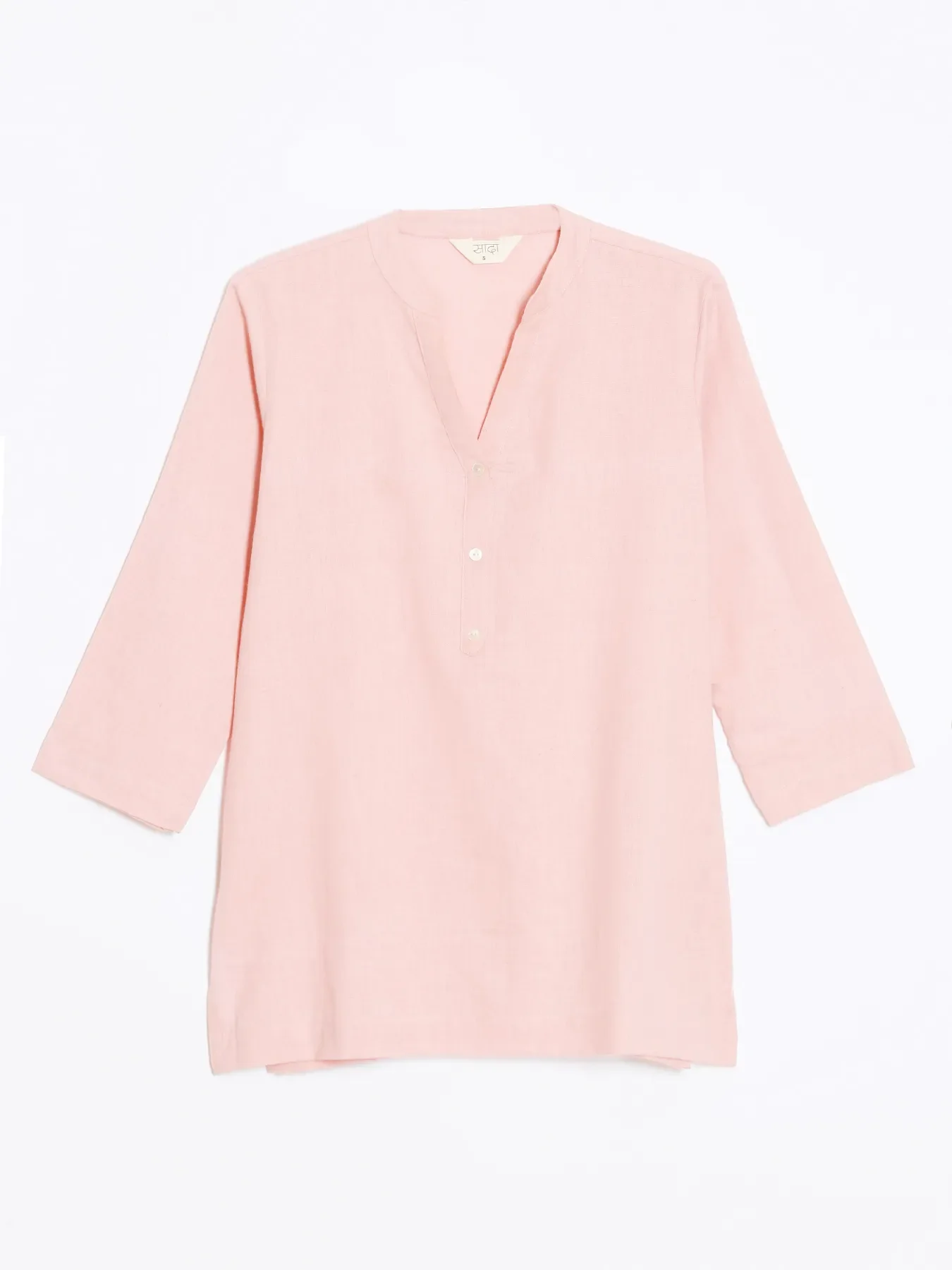 Women Salmon Pink Airy Linen Short Kurta - Image 13