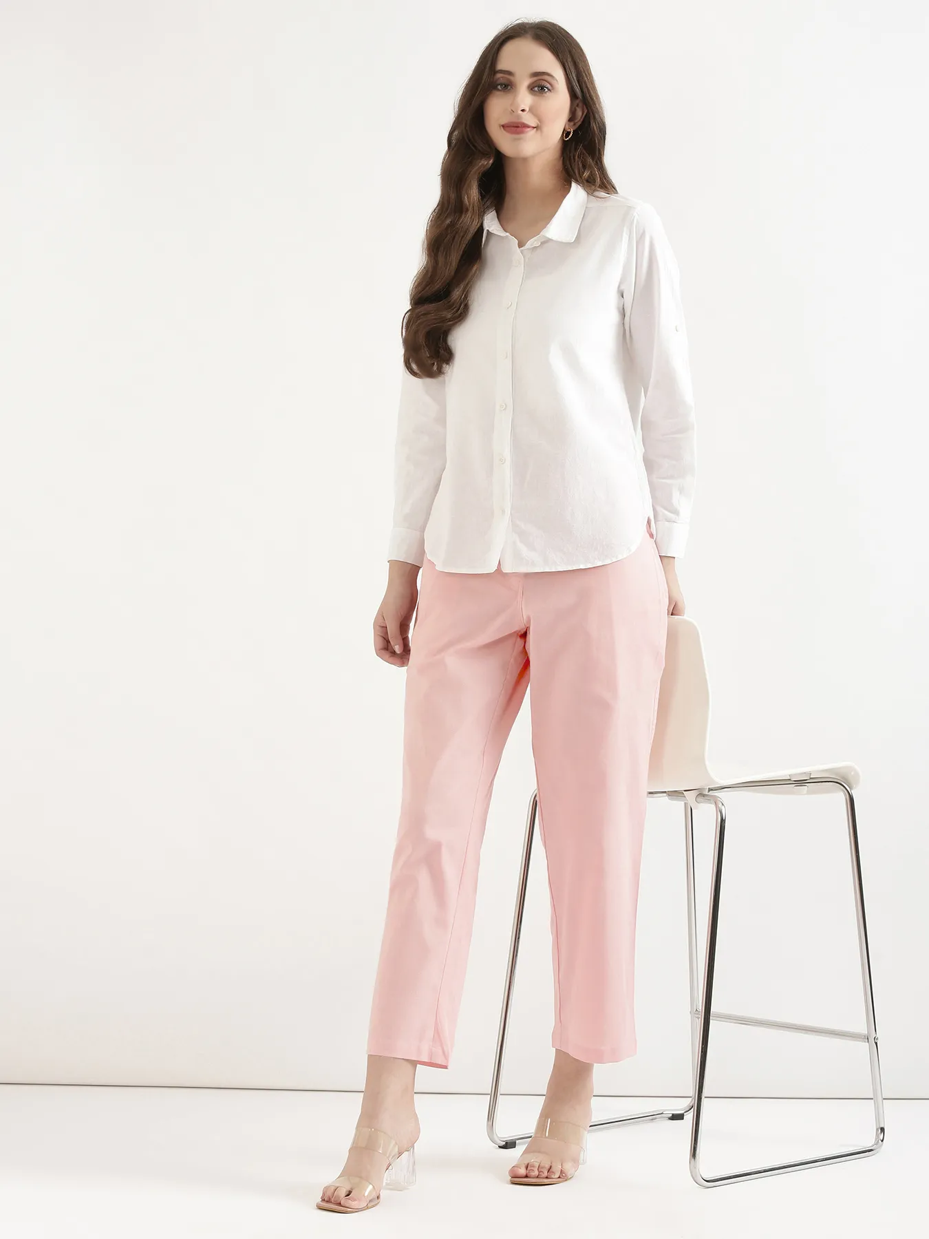 Women Salmon Pink Airy Linen Straight Pants - Image 10