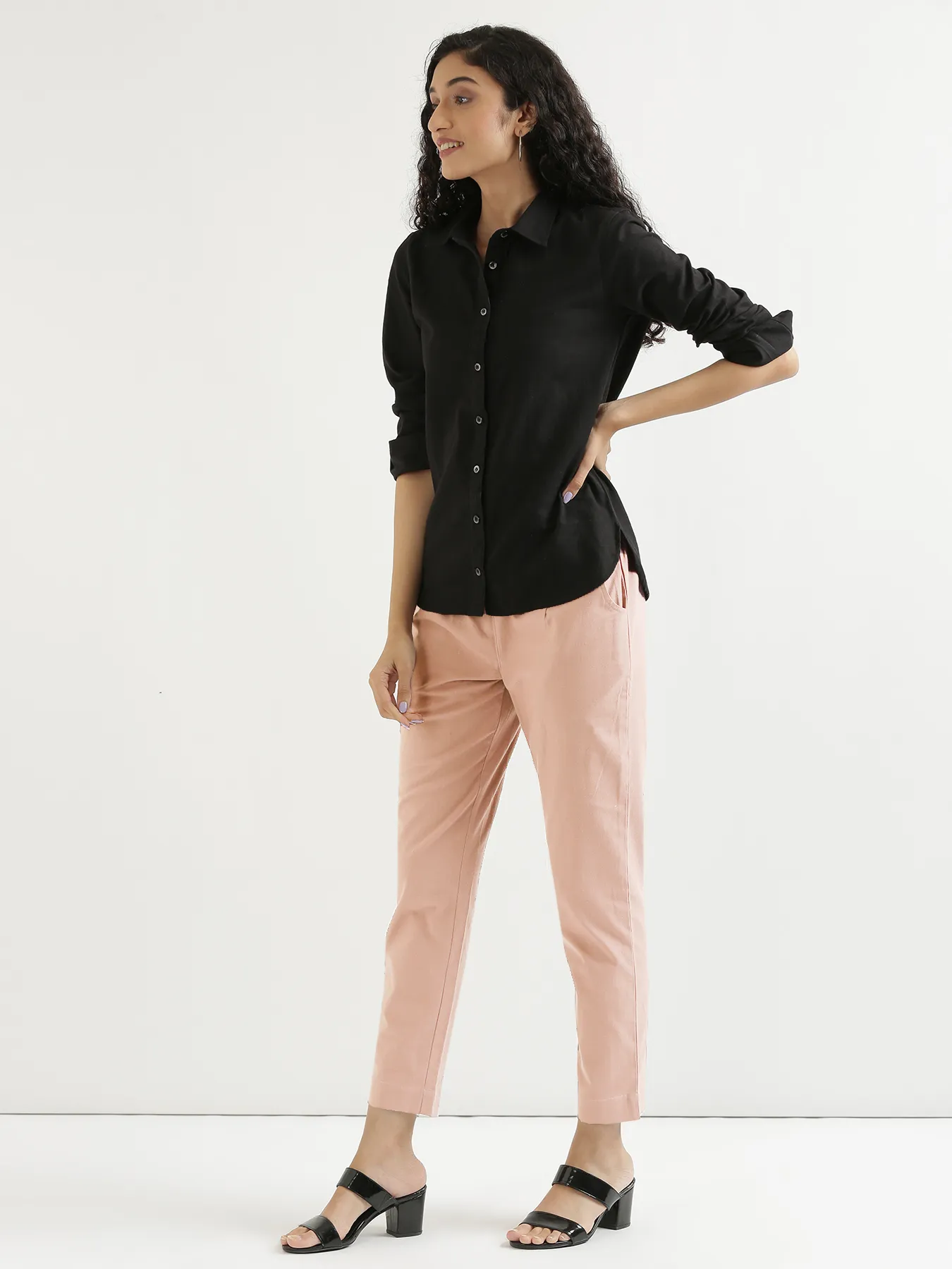 Women Salmon Pink Cotton Pant - Image 10