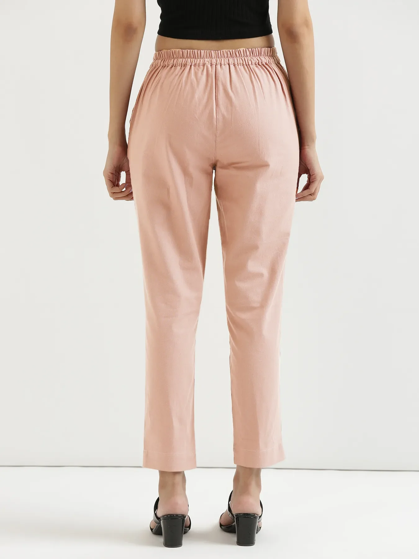 Women Salmon Pink Cotton Pant - Image 11