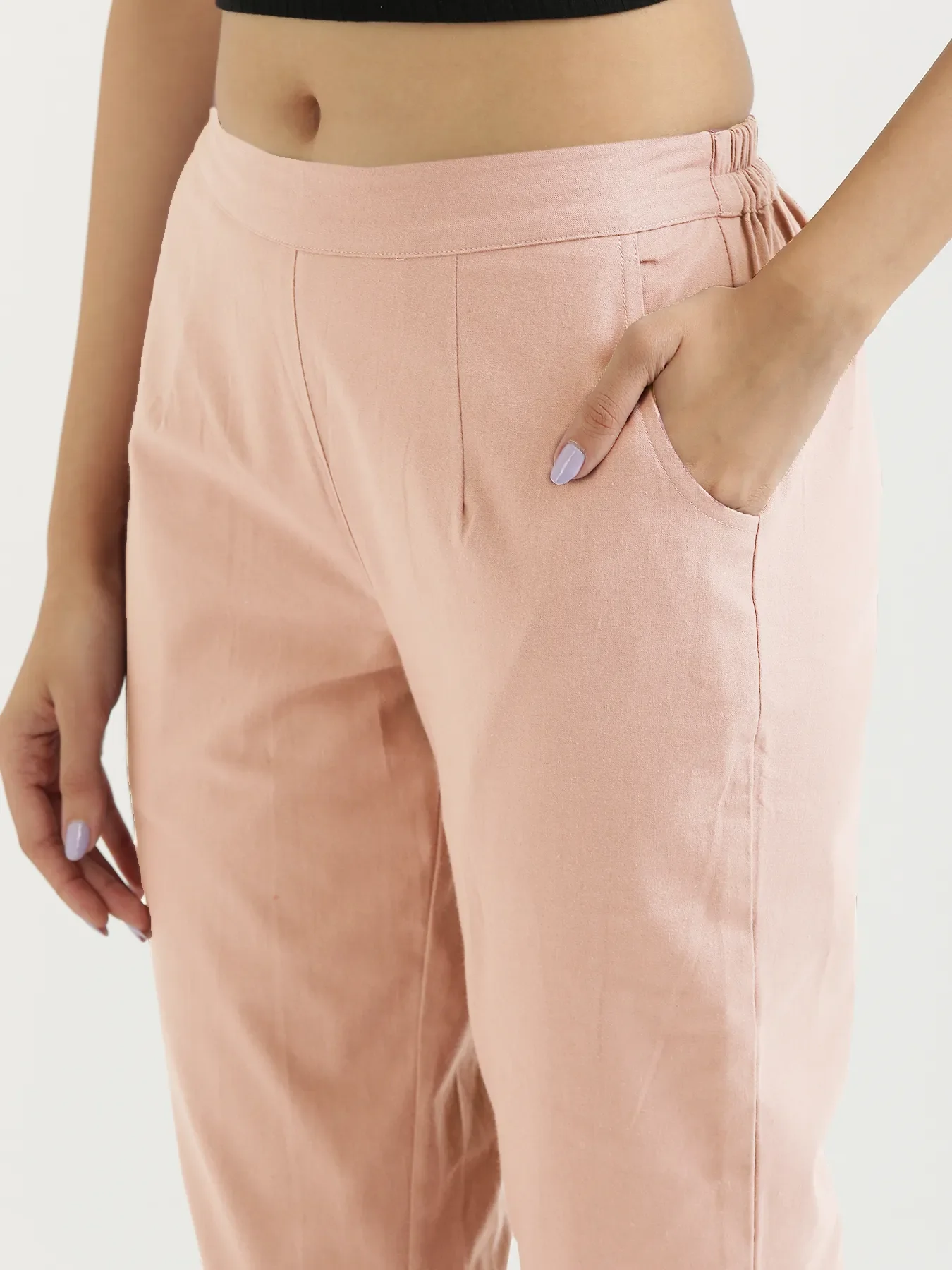 Women Salmon Pink Cotton Pant - Image 15
