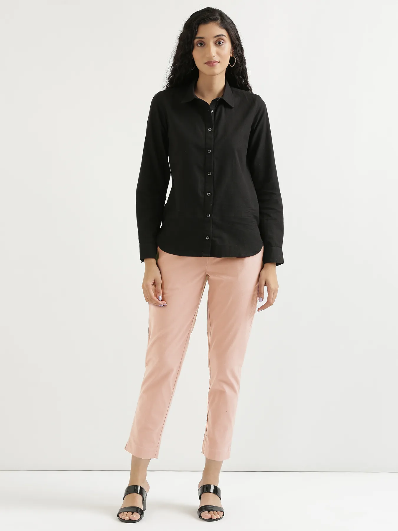 Women Salmon Pink Cotton Pant - Image 3