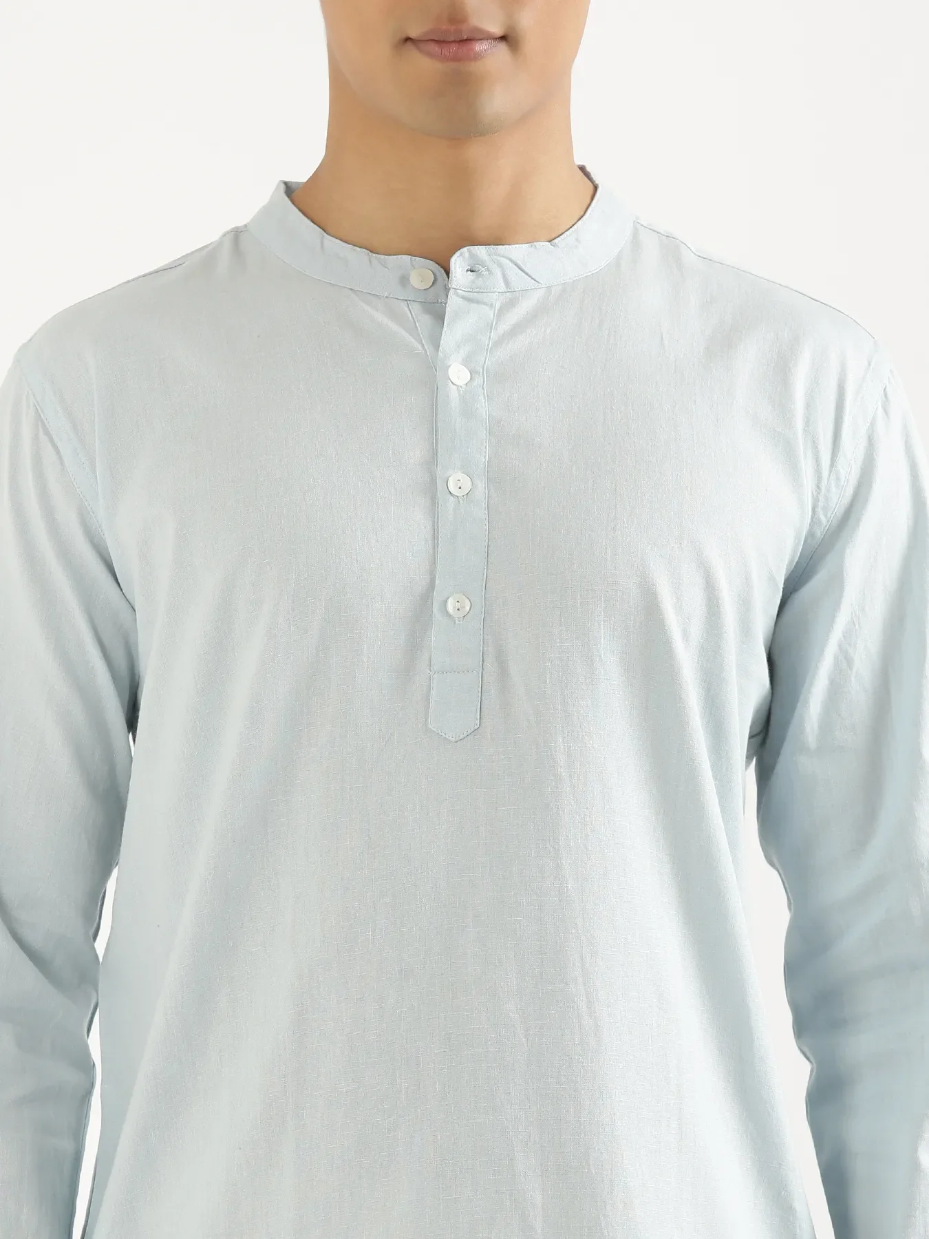Men Sky Blue Airy Linen Long Kurta - Image 6