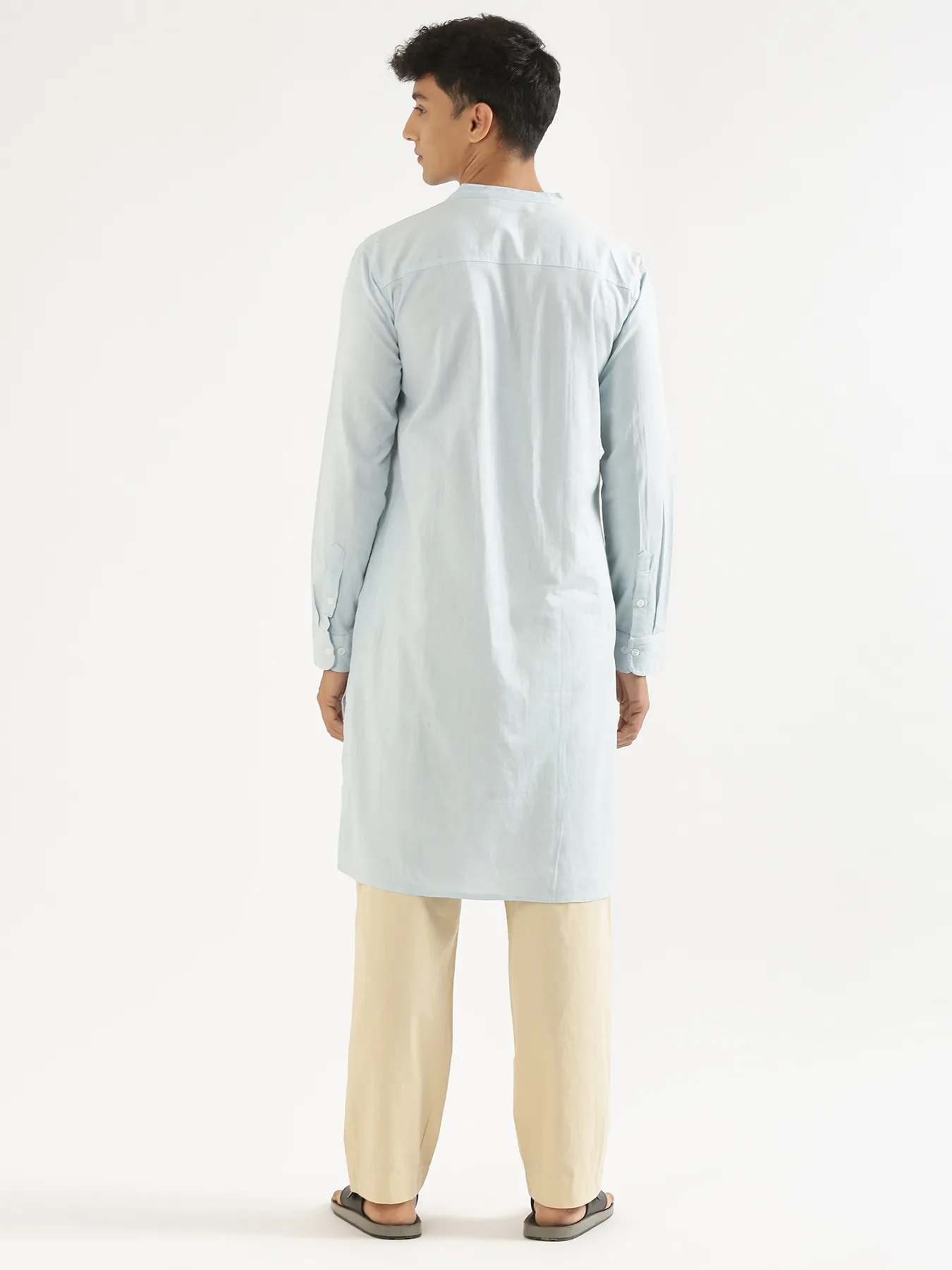 Men Sky Blue Airy Linen Long Kurta - Image 8