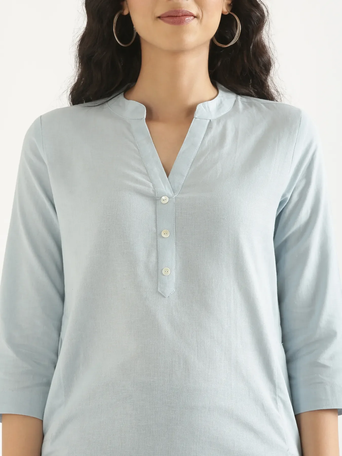 Women Sky Blue Airy Linen Long Kurta - Image 5