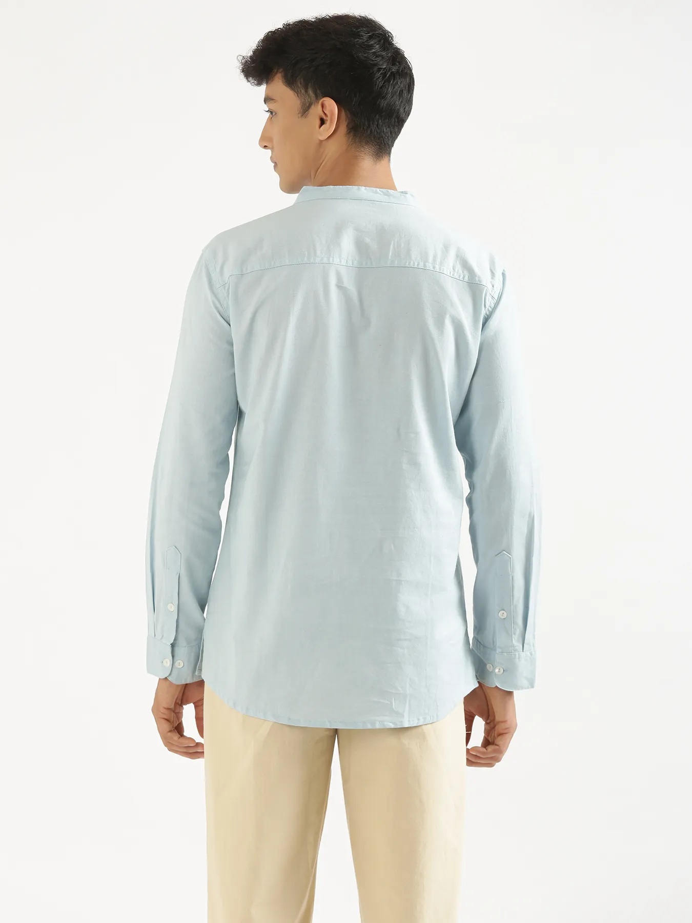Men Sky Blue Airy Linen Short Kurta - Image 9