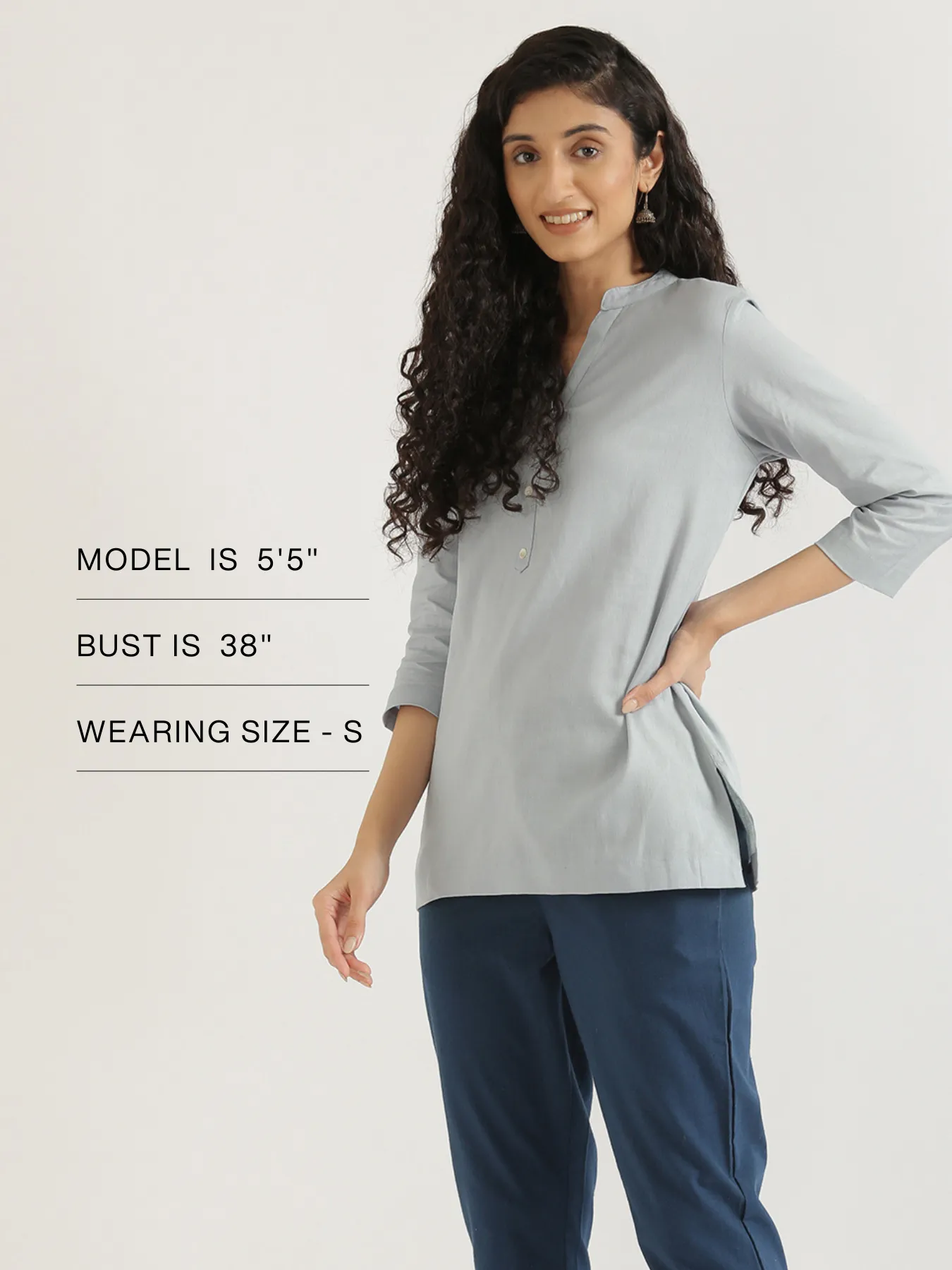 Women Sky Blue Airy Linen Short Kurta - Image 14