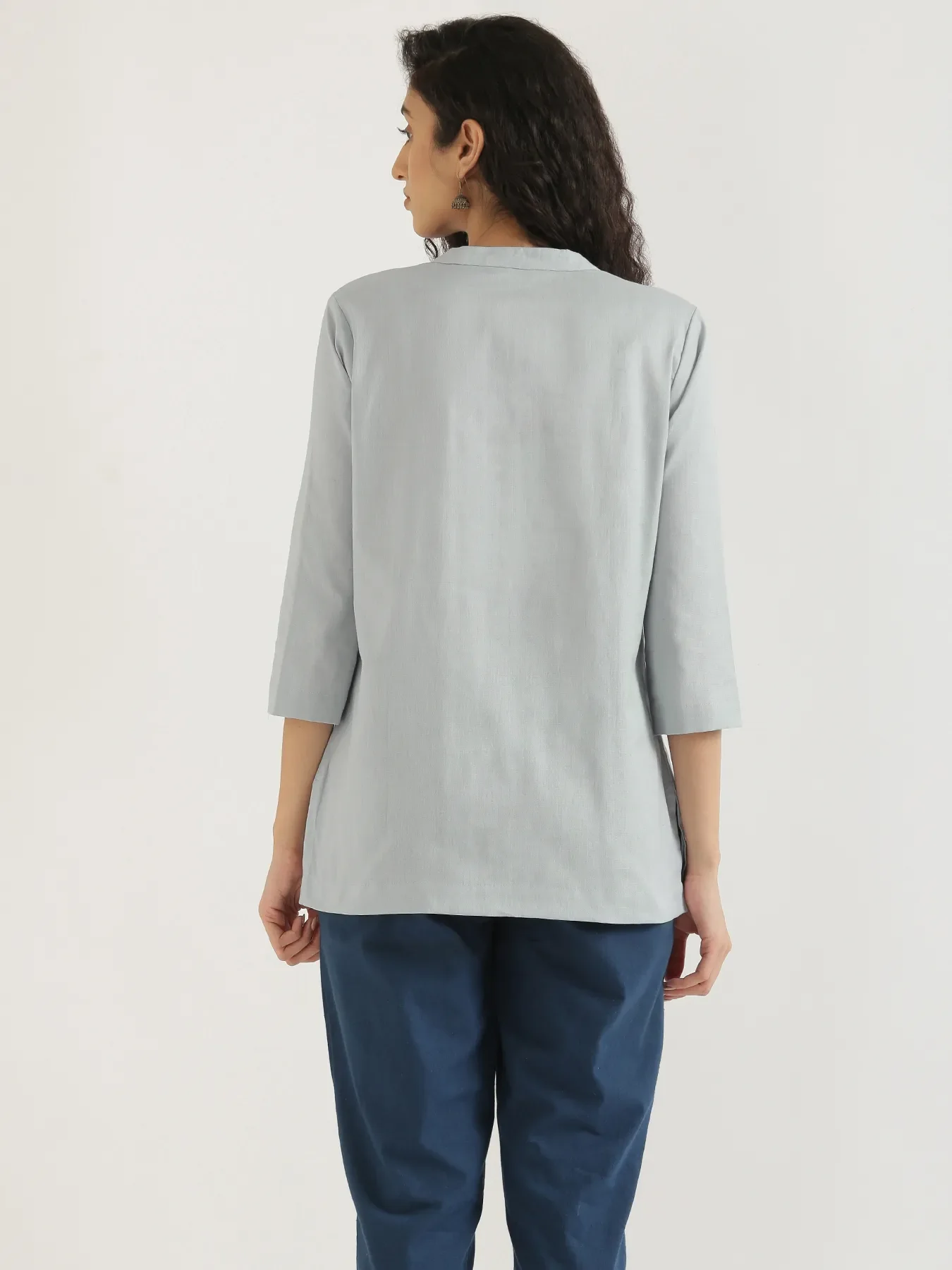Women Sky Blue Airy Linen Short Kurta - Image 6