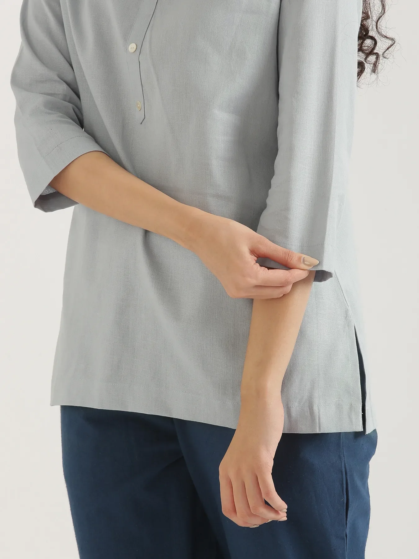 Women Sky Blue Airy Linen Short Kurta - Image 8