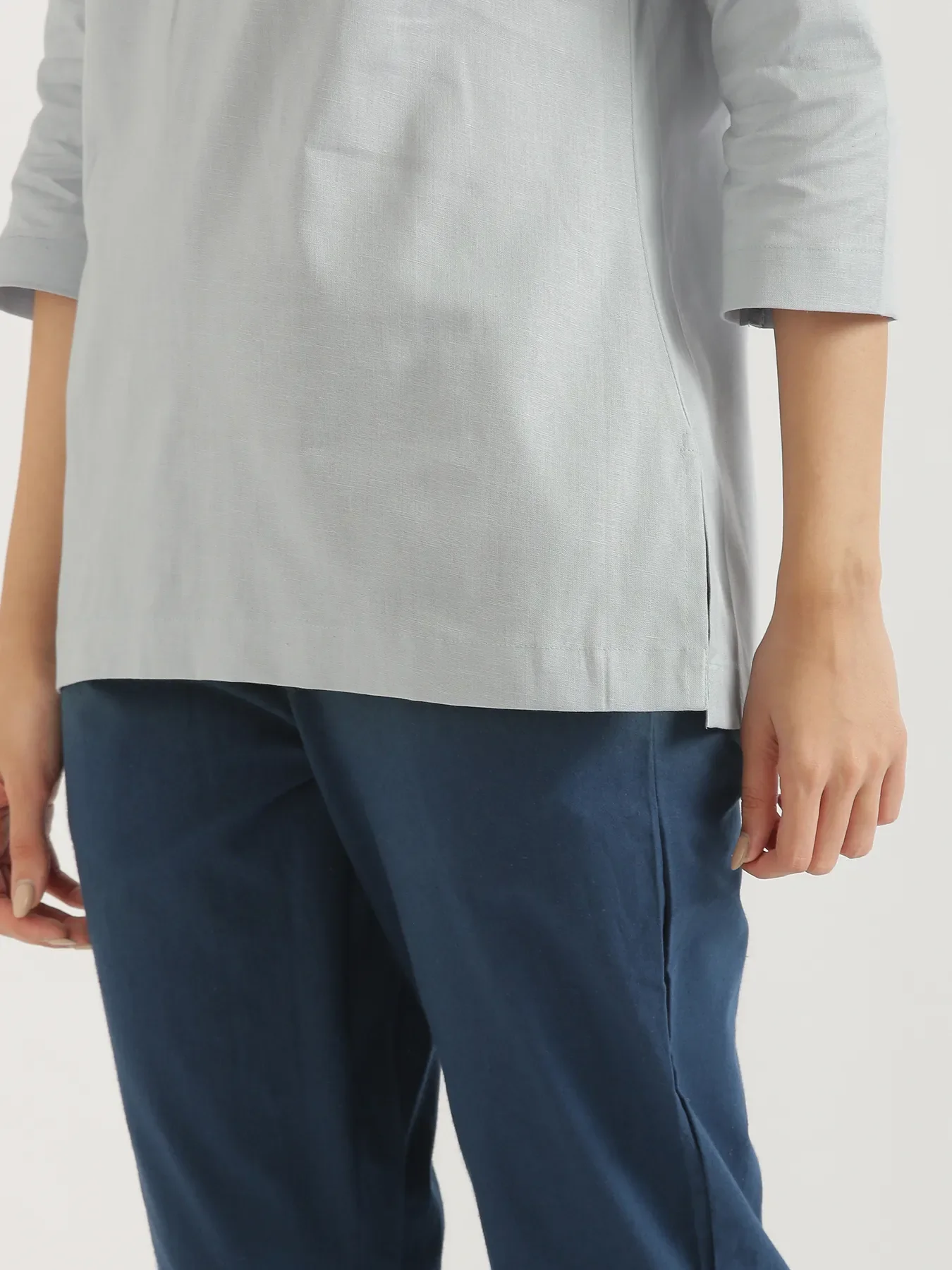 Women Sky Blue Airy Linen Short Kurta - Image 9