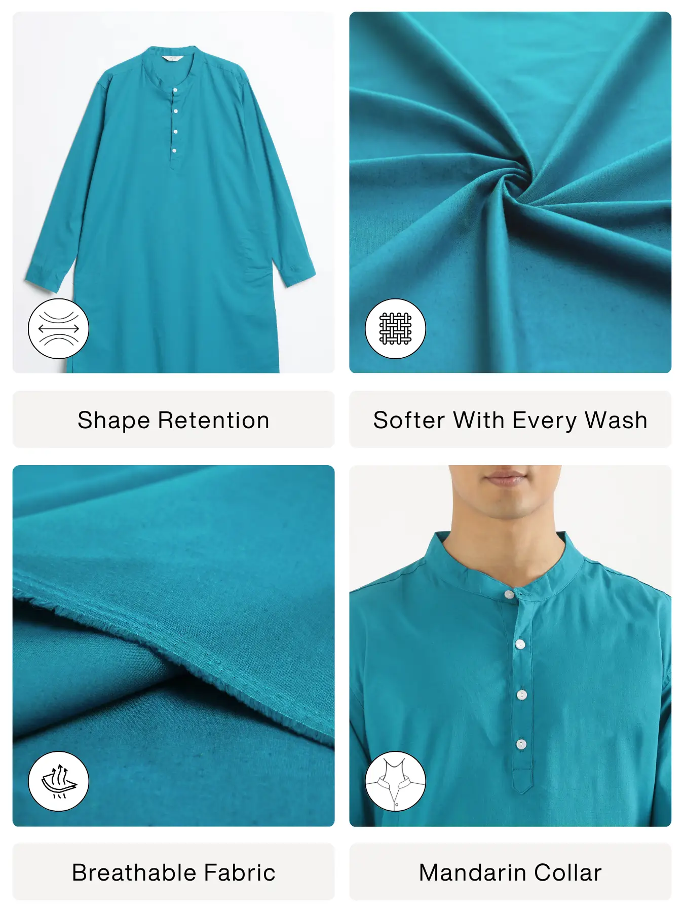 Men Teal Airy Linen Long Kurta - Image 2