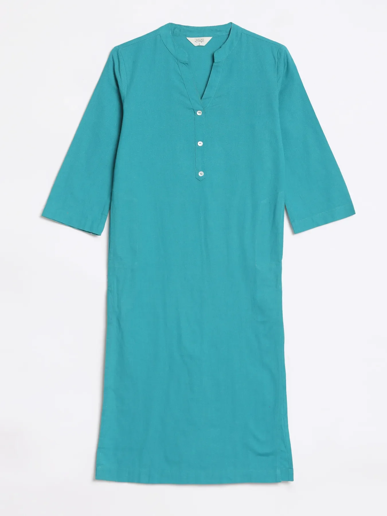 Women Teal Airy Linen Long Kurta - Image 13
