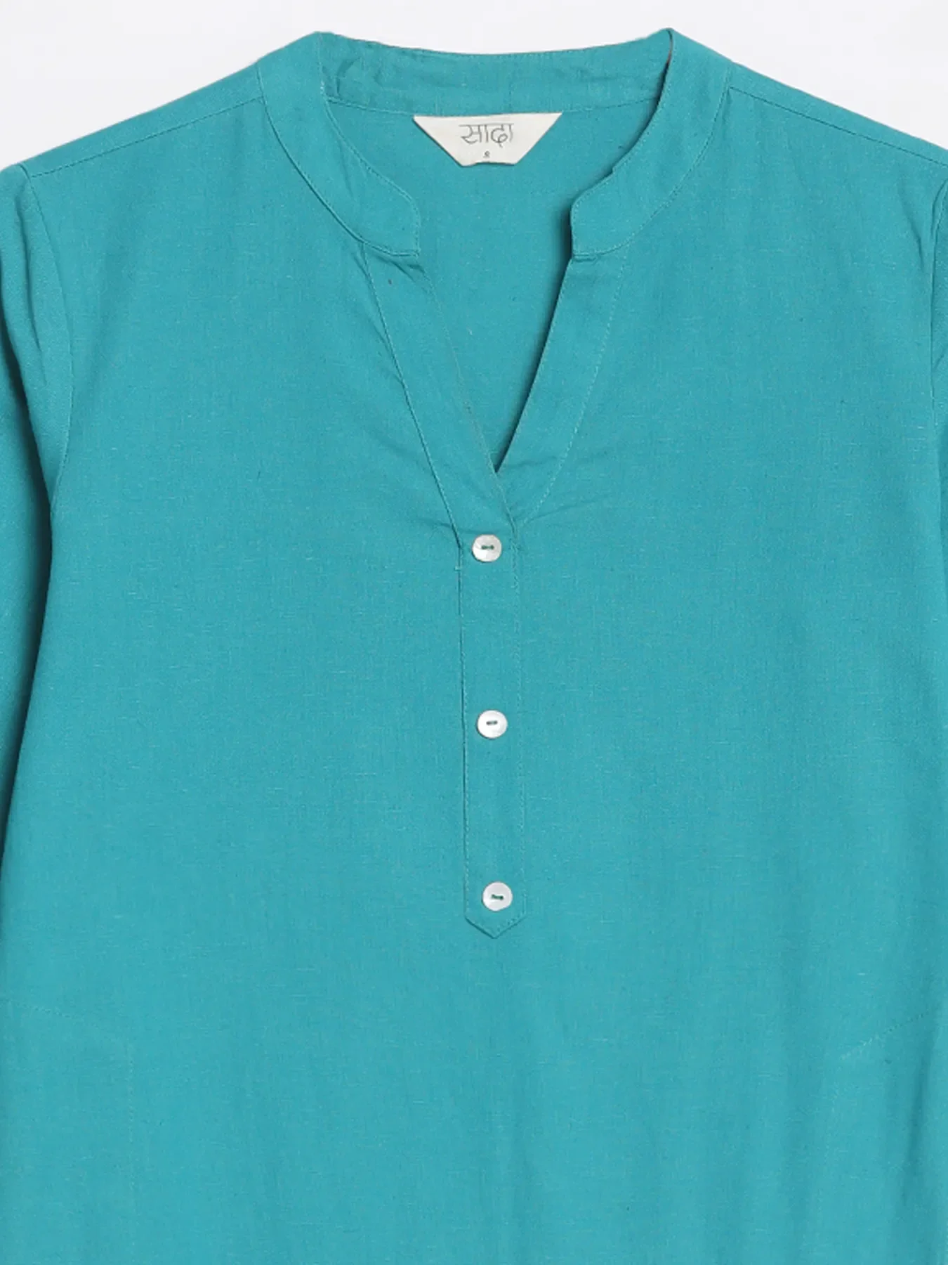 Women Teal Airy Linen Long Kurta - Image 14