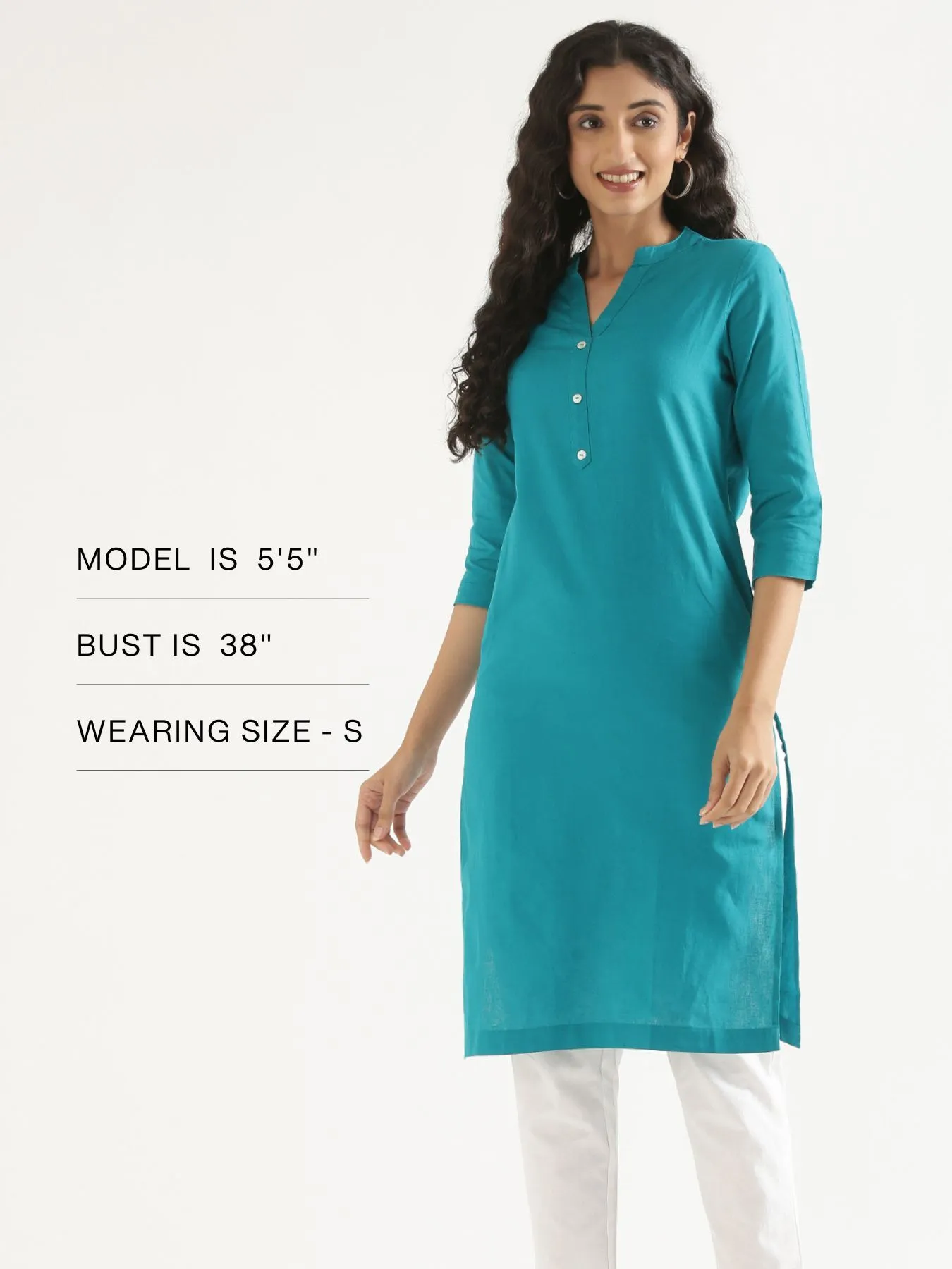 Women Teal Airy Linen Long Kurta - Image 15