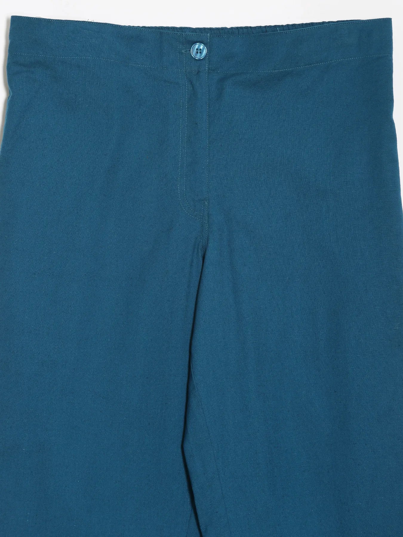 Women Turquoise Airy Linen Straight Pants - Image 13