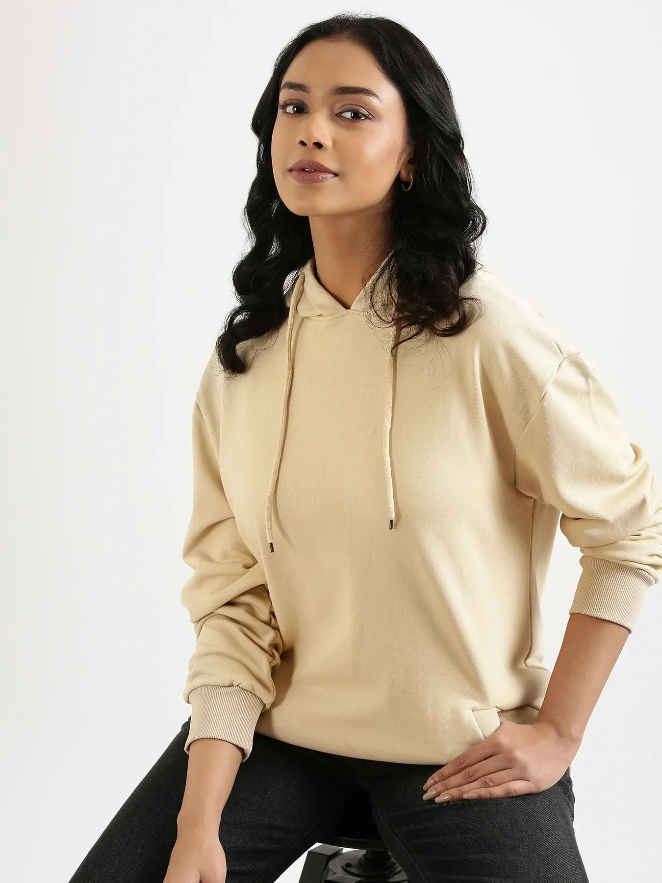 Unisex Beige Pullover Fleece Hoodie - Image 4