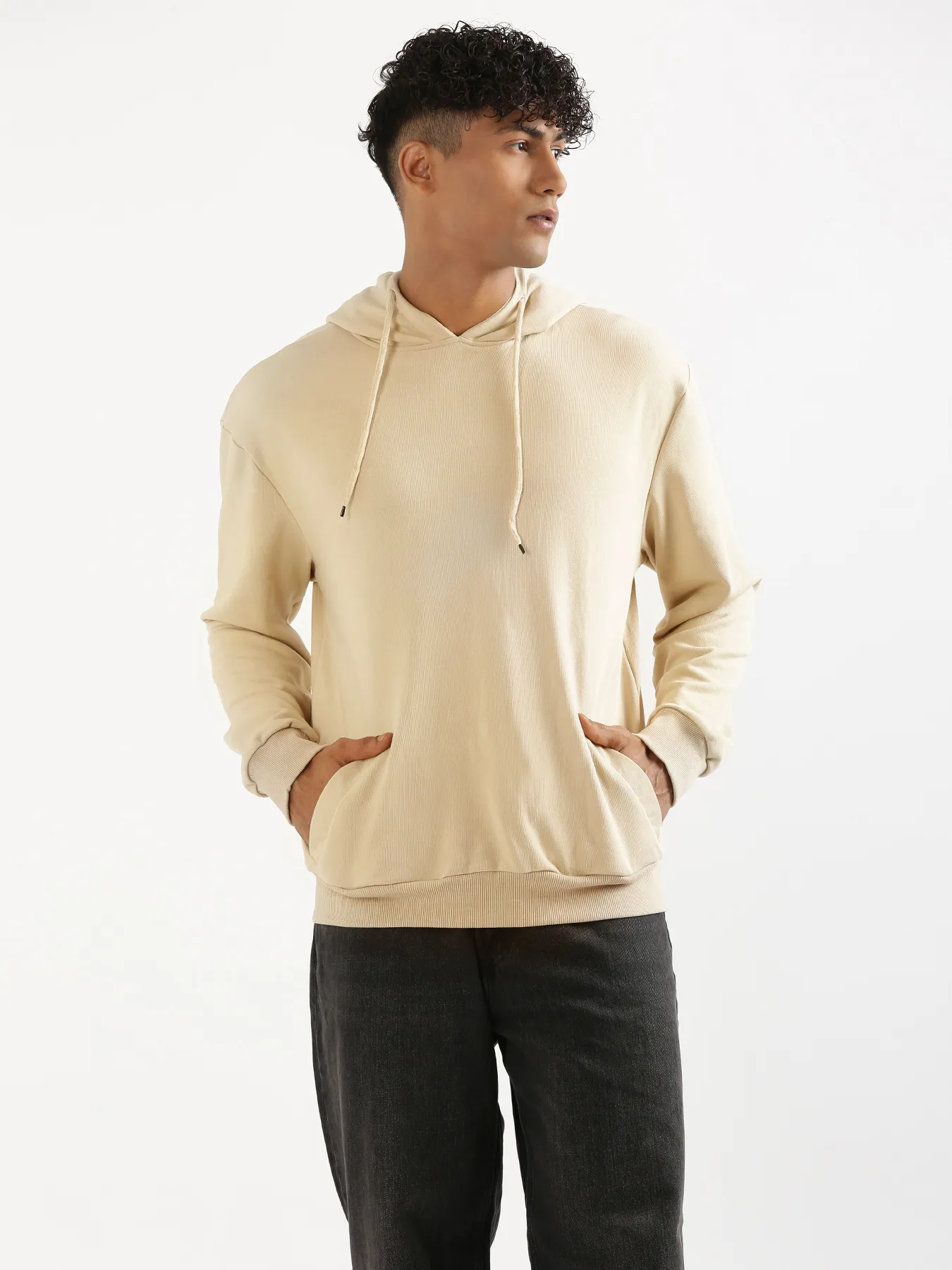 Unisex Beige Pullover Fleece Hoodie - Image 5