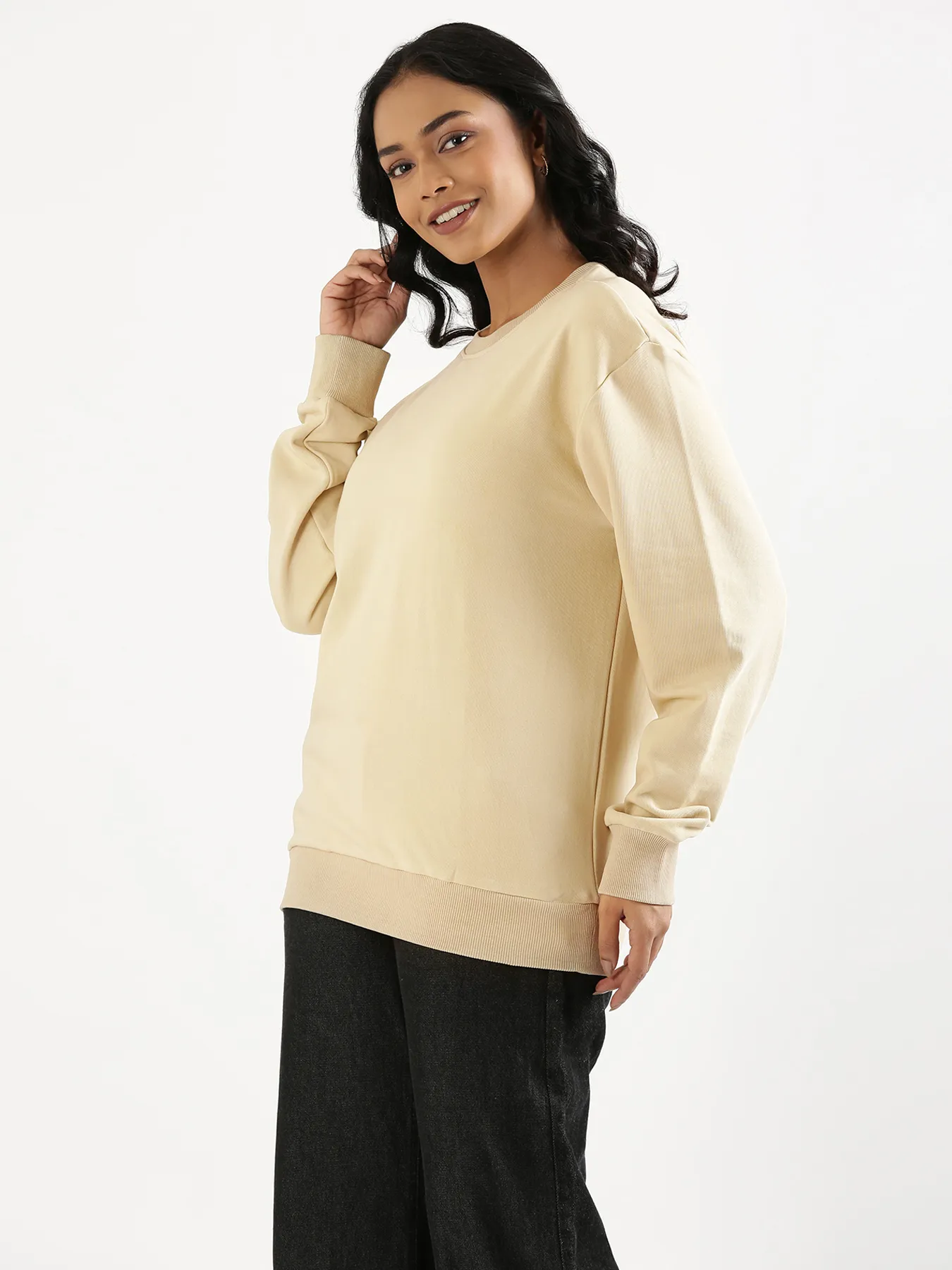 Unisex Beige Round Neck Sweatshirt - Image 11