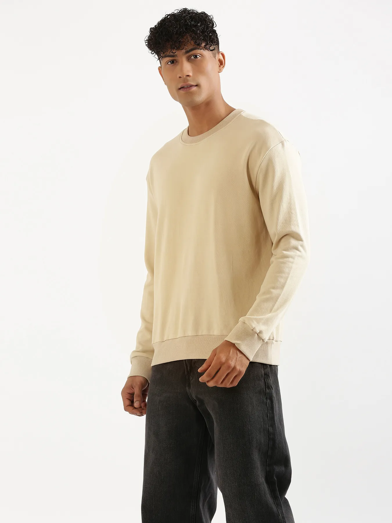 Unisex Beige Round Neck Sweatshirt - Image 12