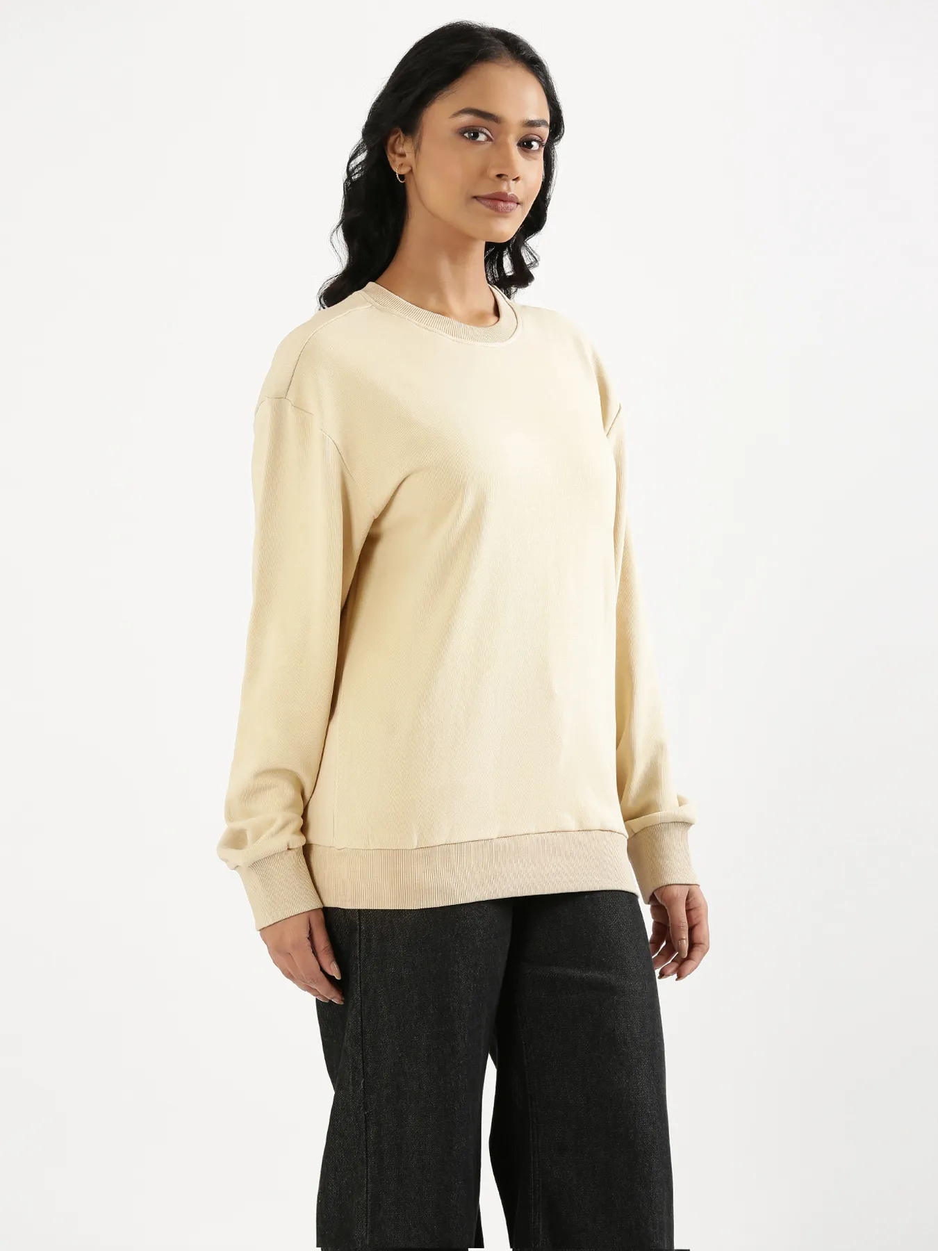 Unisex Beige Round Neck Sweatshirt - Image 13