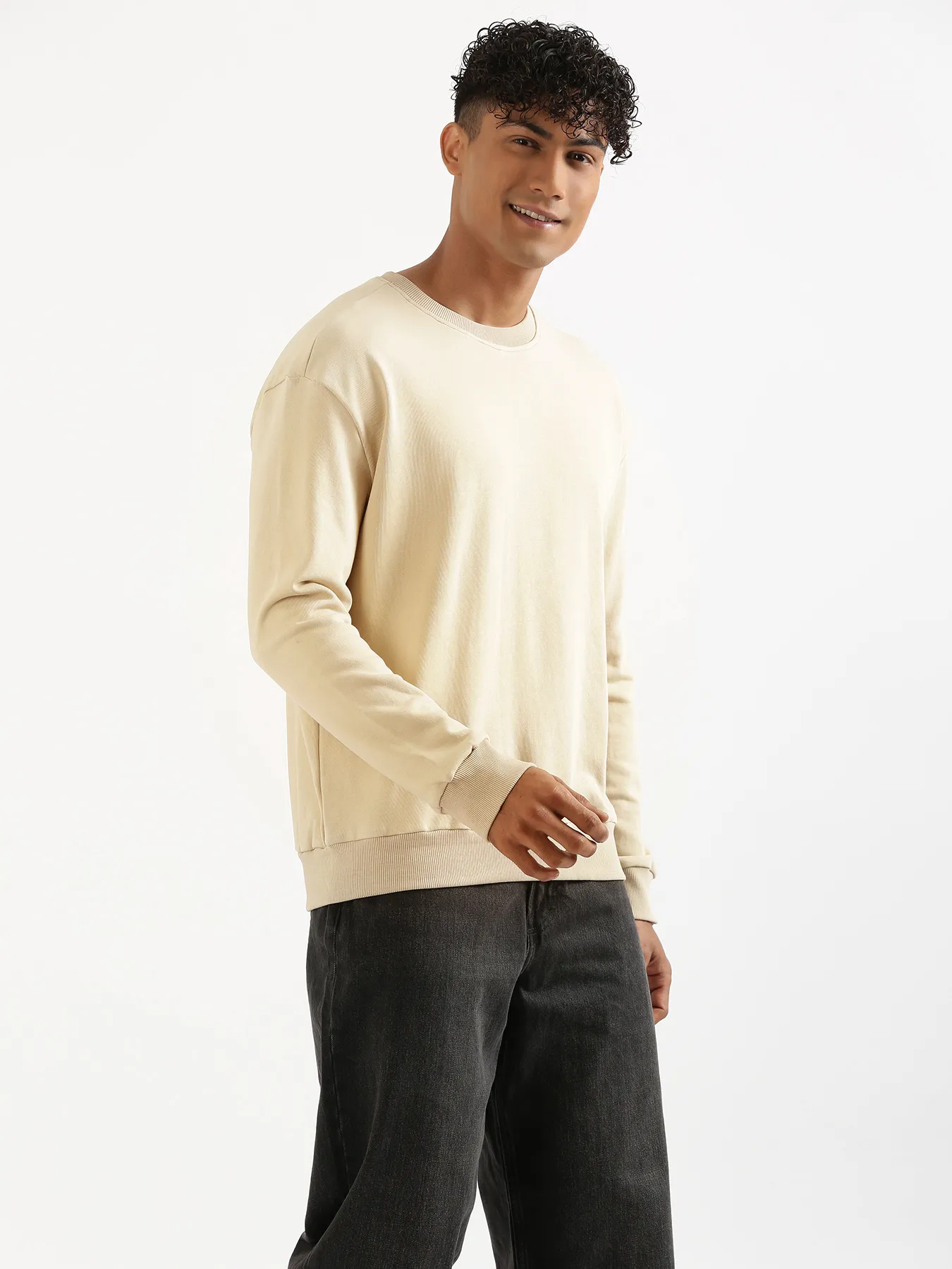 Unisex Beige Round Neck Sweatshirt - Image 14