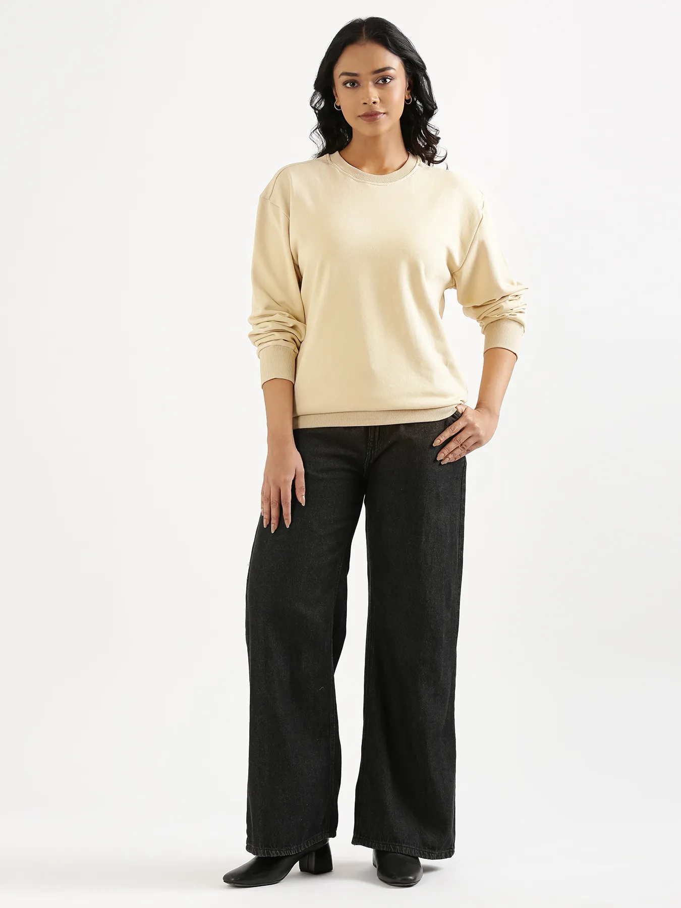 Unisex Beige Round Neck Sweatshirt - Image 17