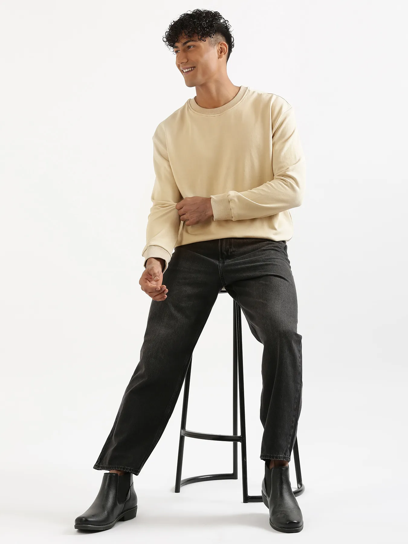 Unisex Beige Round Neck Sweatshirt - Image 20