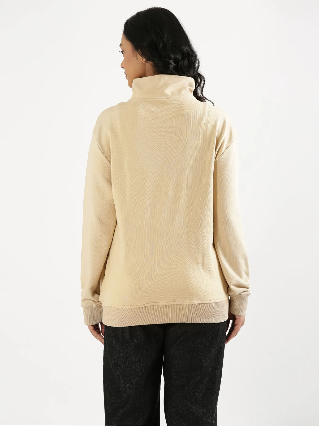 Unisex Beige Zip Neck Sweatshirt - Image 15