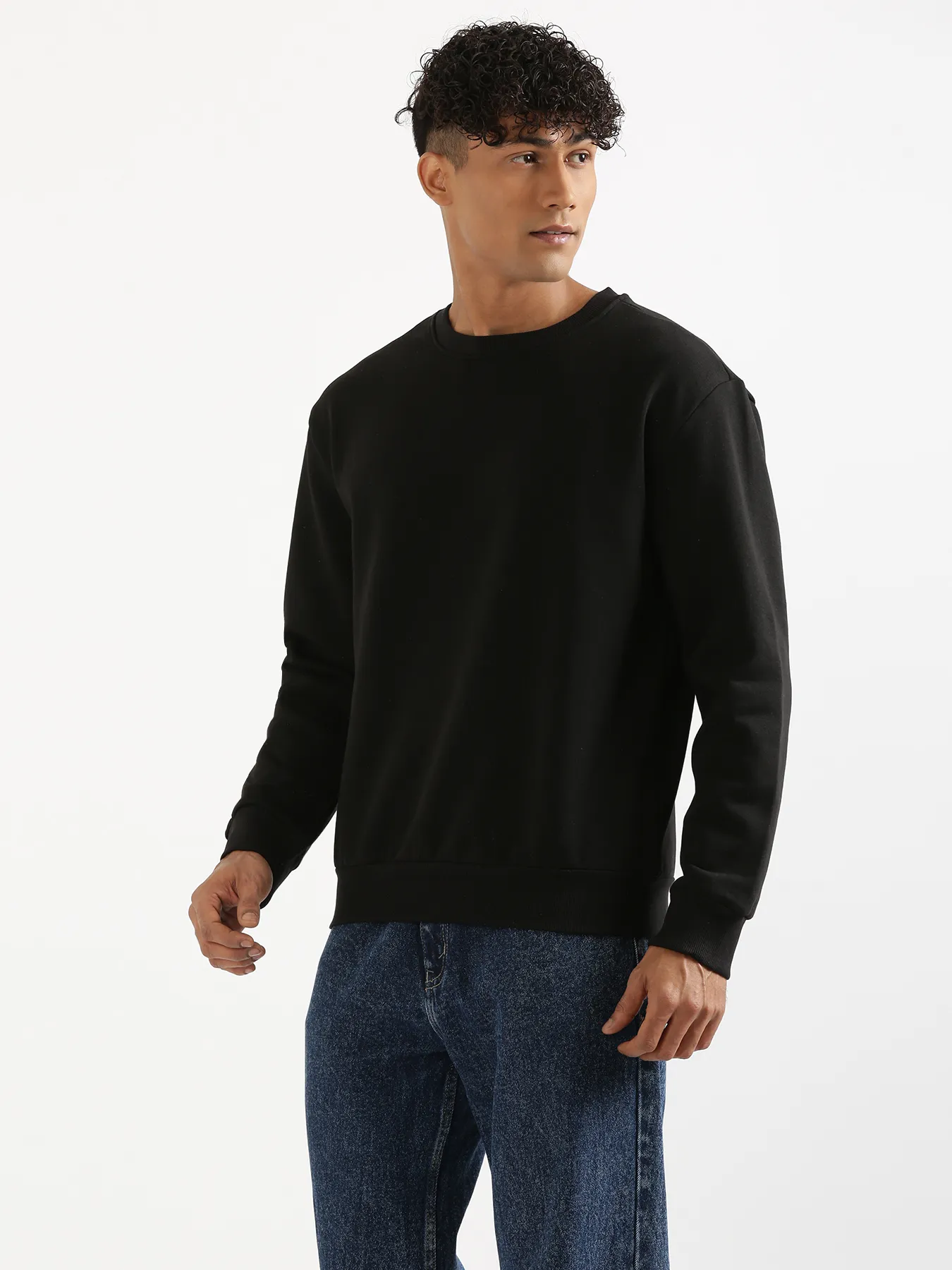 Unisex Black Round Neck Sweatshirt - Image 7