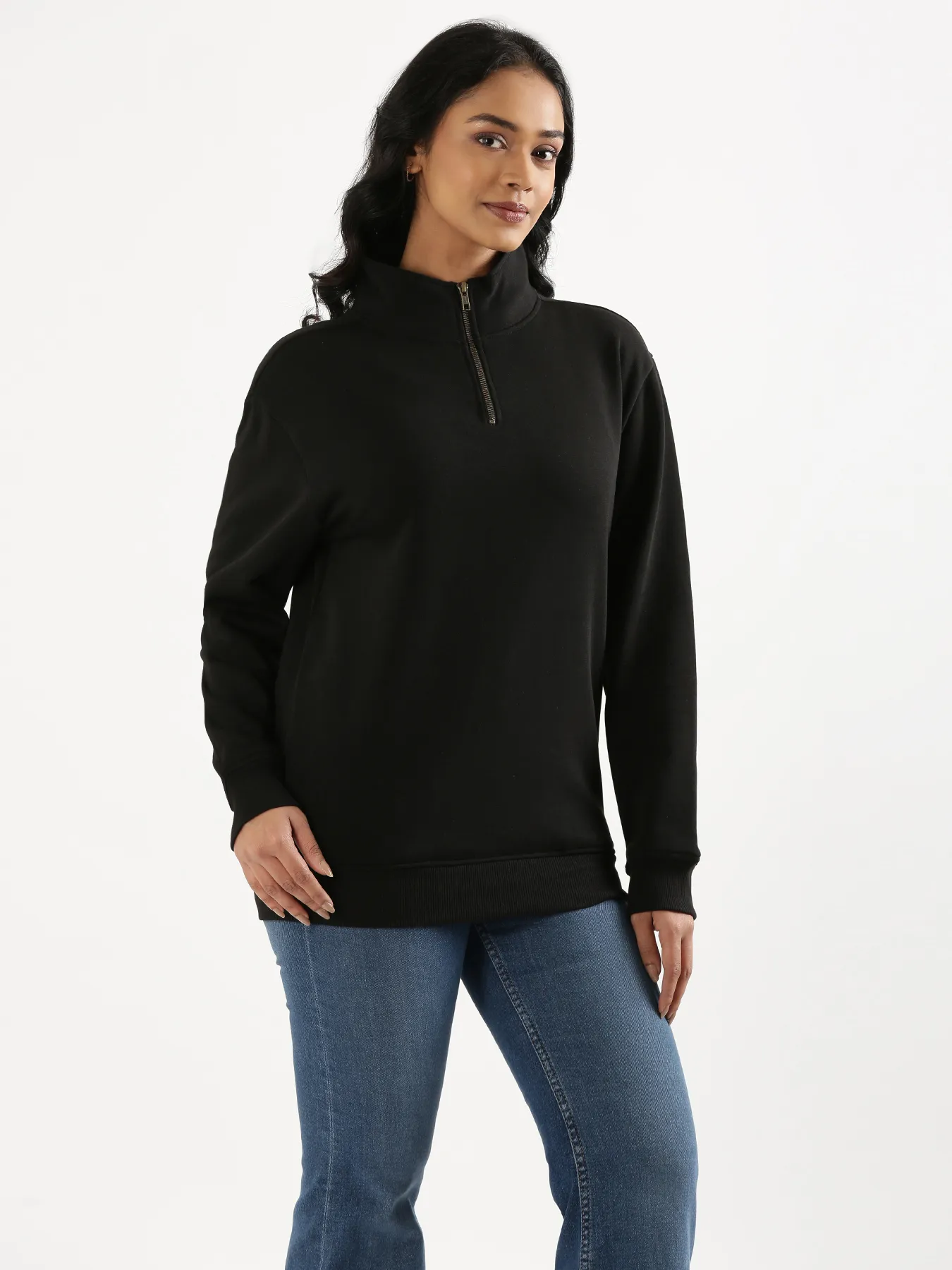 Unisex Black Zip Neck Sweatshirt - Image 14